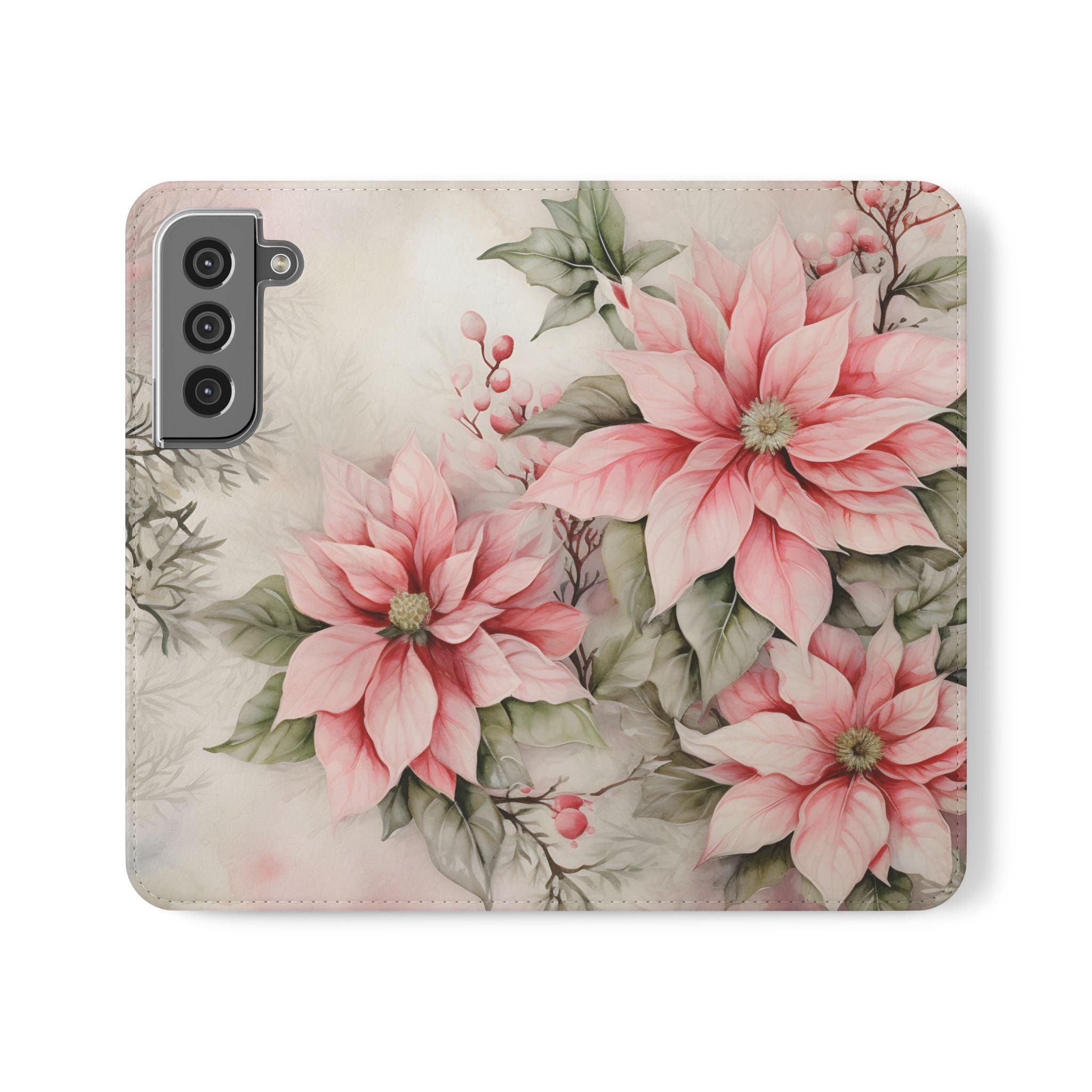 Pink Poinsettia Flip Mobile Phone Case