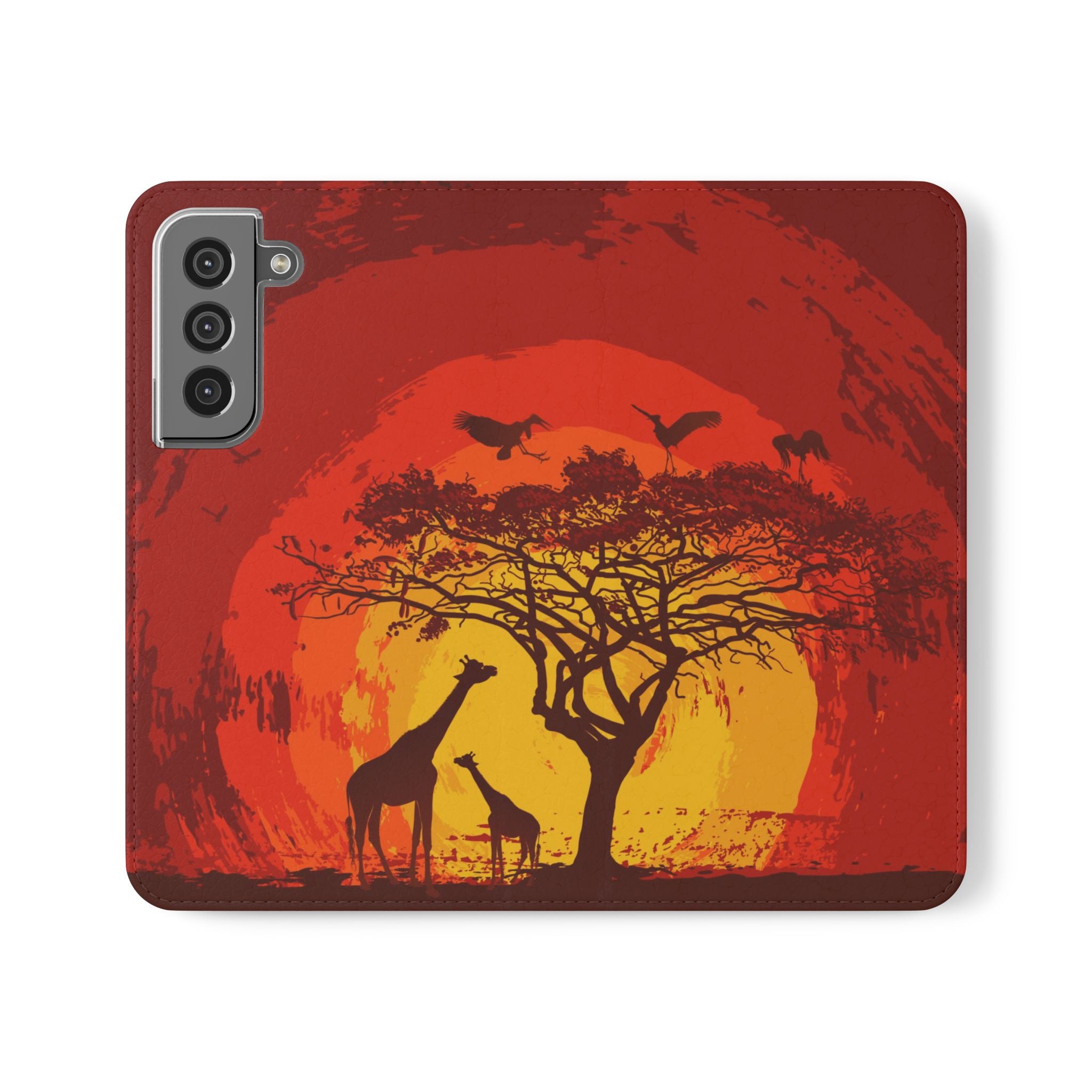 African Sunset Giraffe Flip iPhone Samsung Case Wildlife Phone Cover, Safari Inspired Accessory, Perfect Gift for Nature Lovers, Ideal for Travel