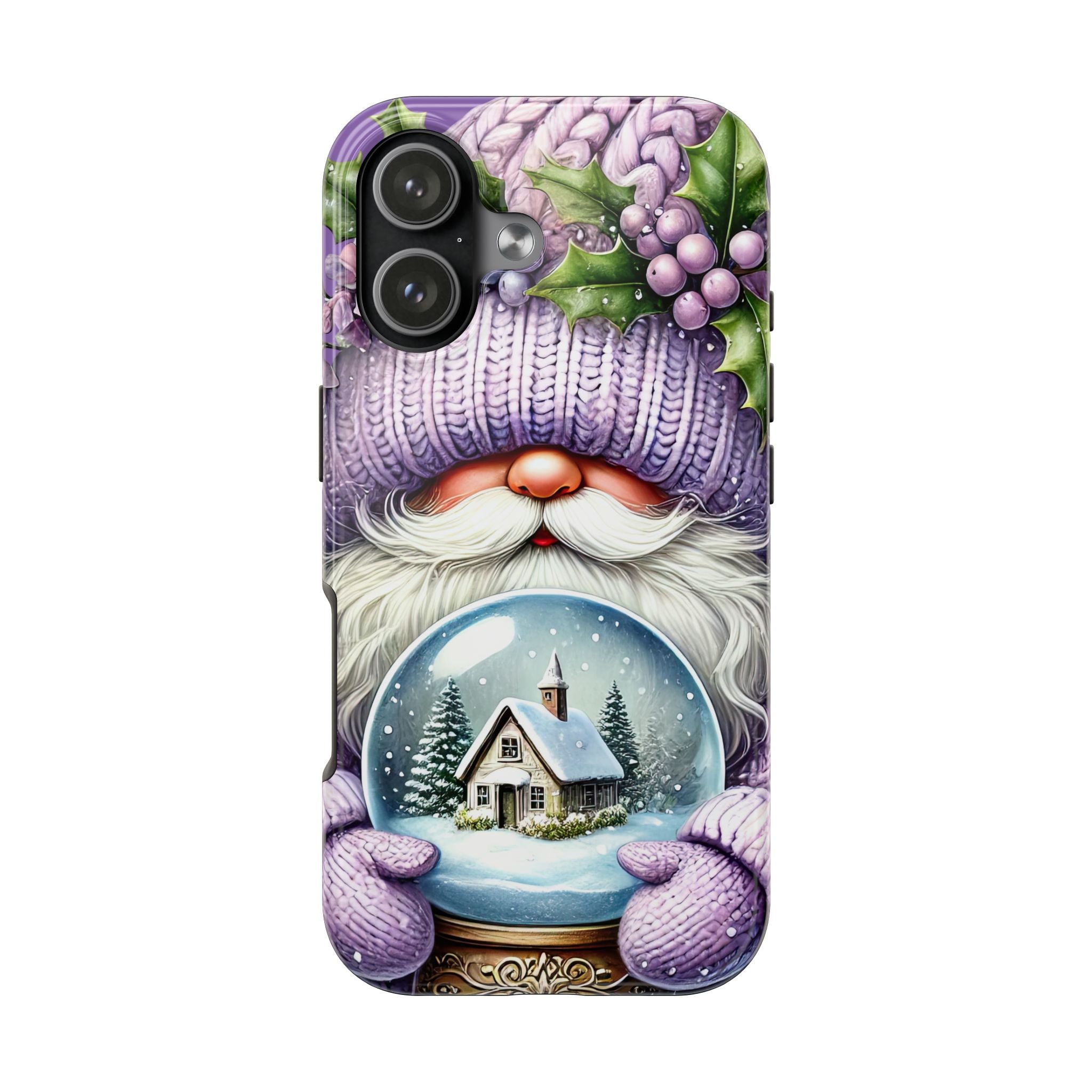 Phone Case Christmas Gnome Purple Snow Globe Holiday Protective Cover iPhone And Samsung Tough Case Impact Resistant