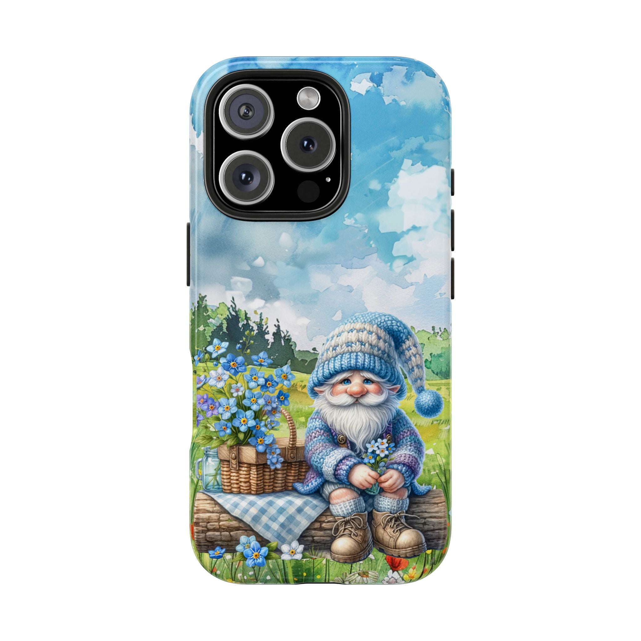 Whimsical Gnome Tough Phone Case - Durable Protection with Adorable Floral Design