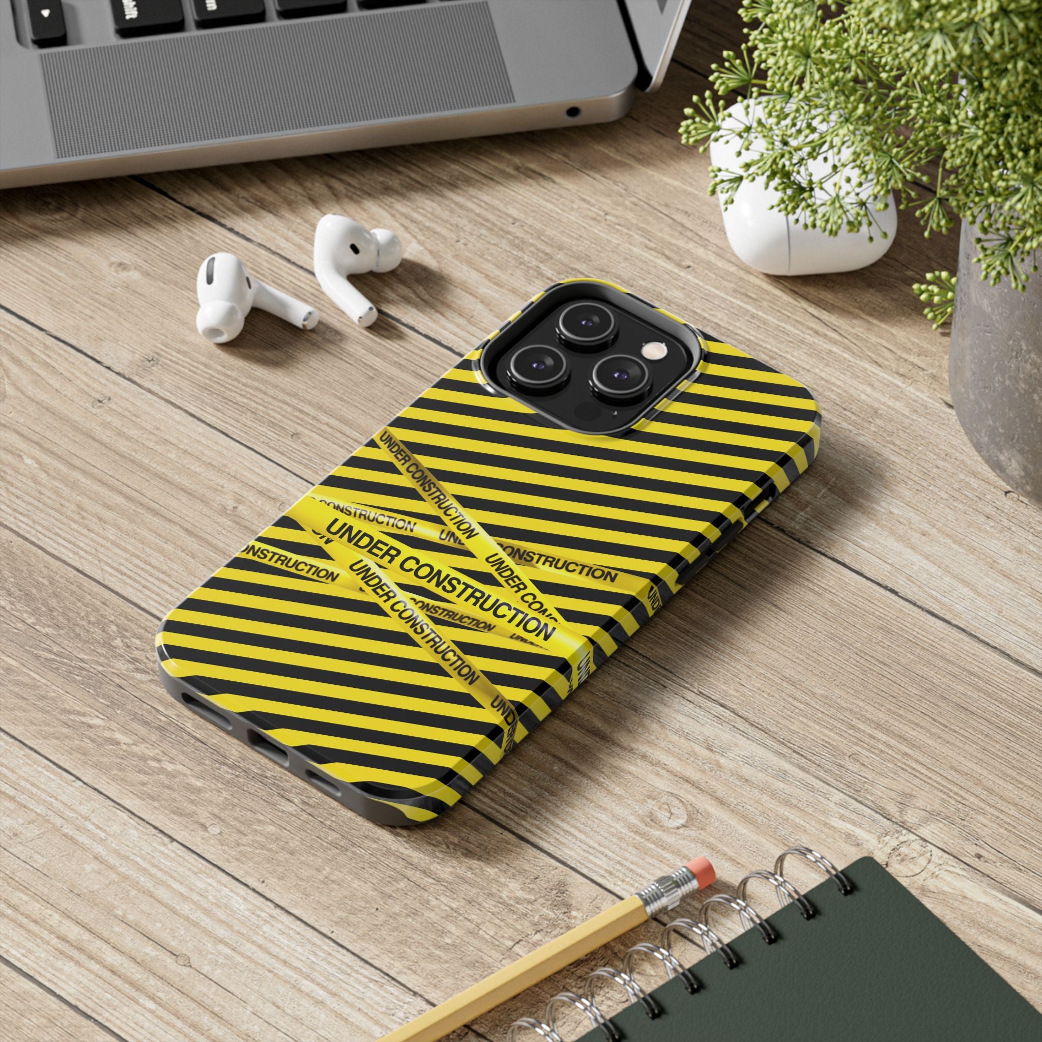 Under Construction Tough Impact Resistant Phone Case Durable and Stylish Protection iPhone Samsung Yellow & Black Cover