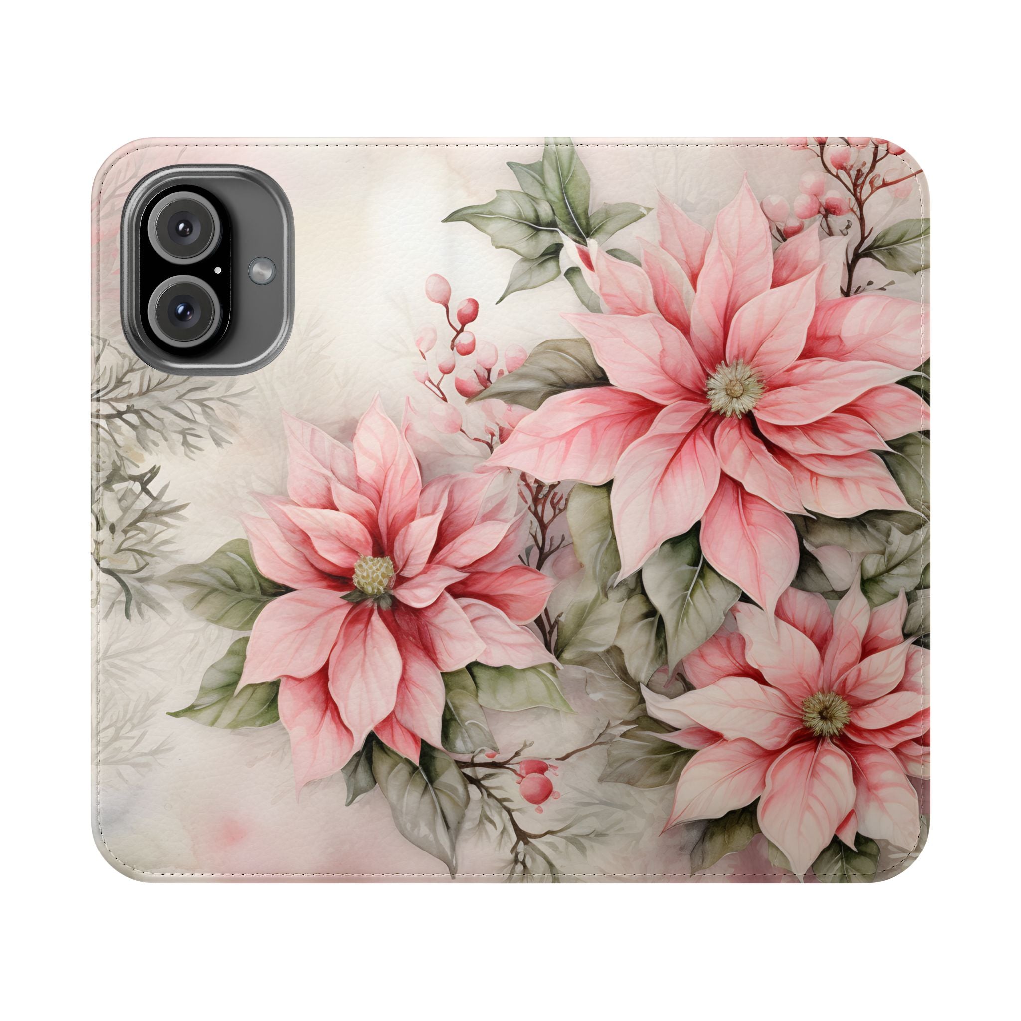 Pink Poinsettia Flip Mobile Phone Case