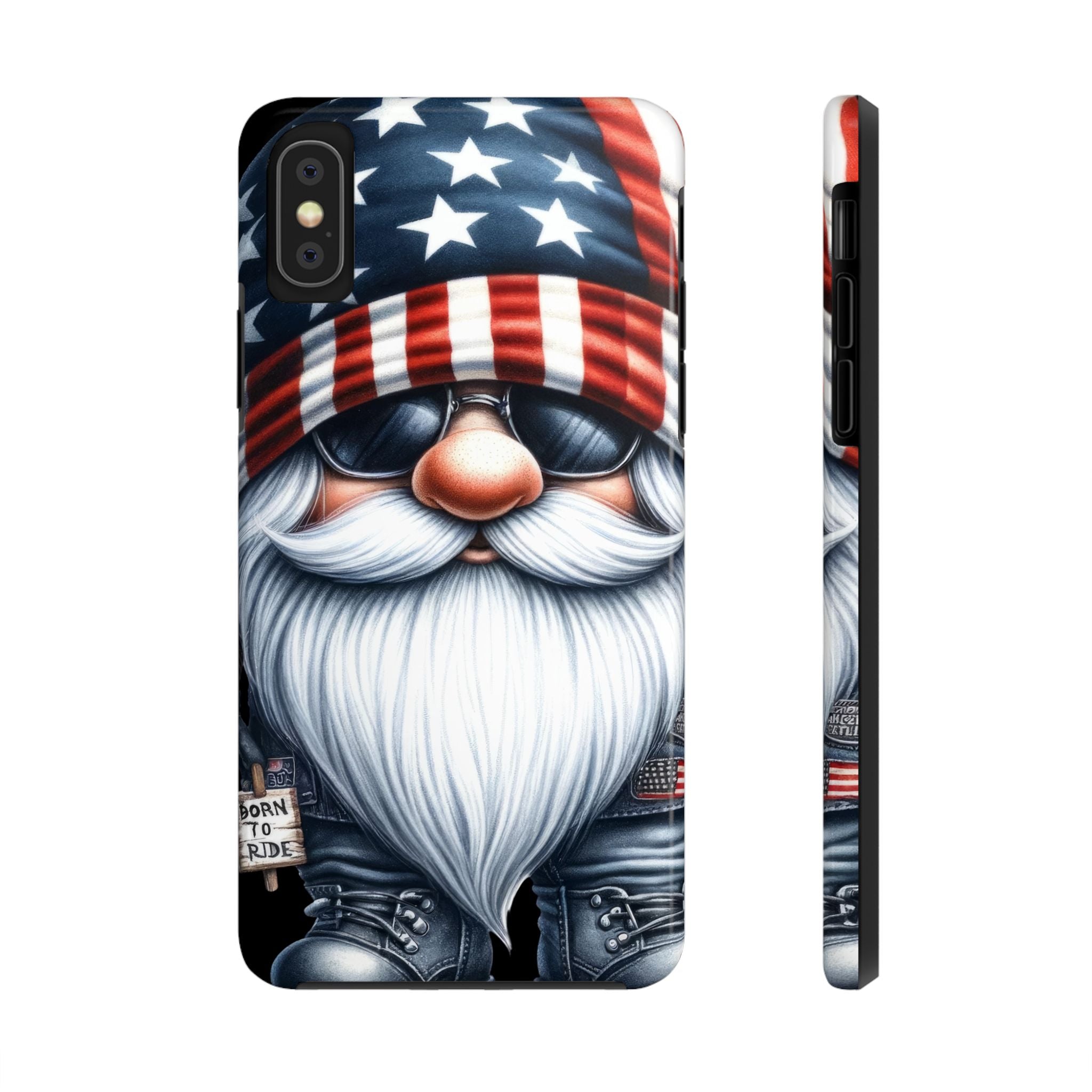 Patriotic Biker Gnome iPhone Samsung Case, Tough Phone Case, American Flag Design, Unique Accessory, Tech Gift Item, Holiday Phone Covers