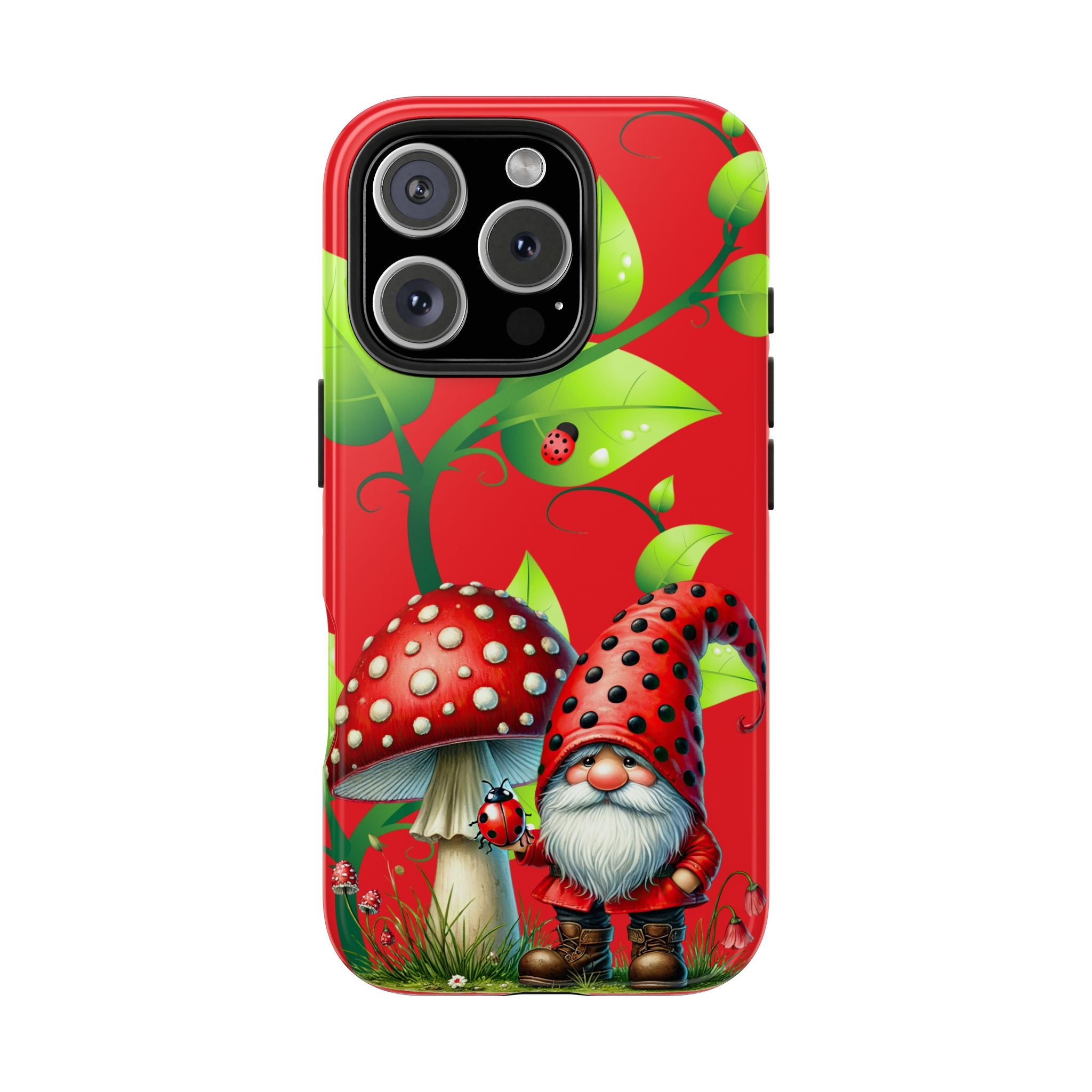Red Ladybug Mushroom Gnome Phone Case Tough Design For iPhone Samsung Impact Resistant Cover