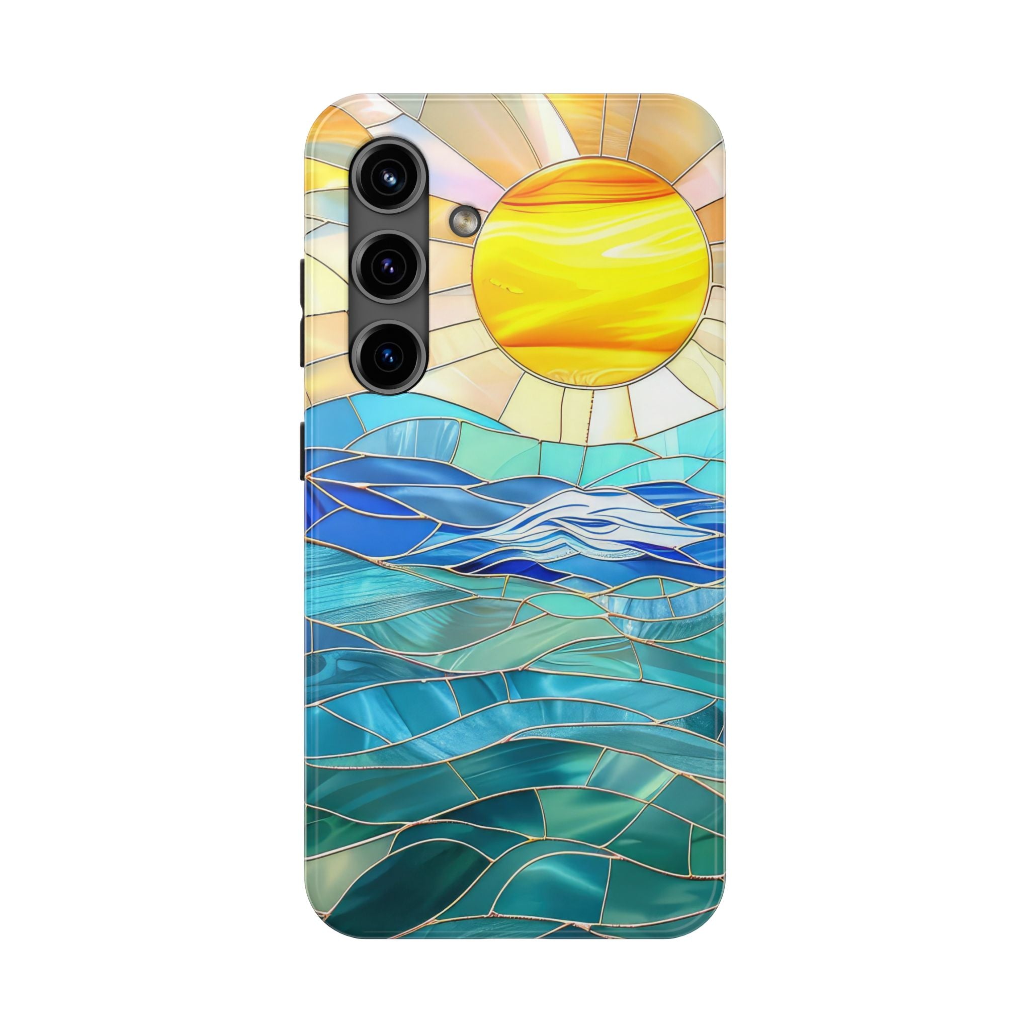 Stained Glass Ocean Sun Tough Impact Resistant Phone Case Vibrant Coastal Design Samsung Cover