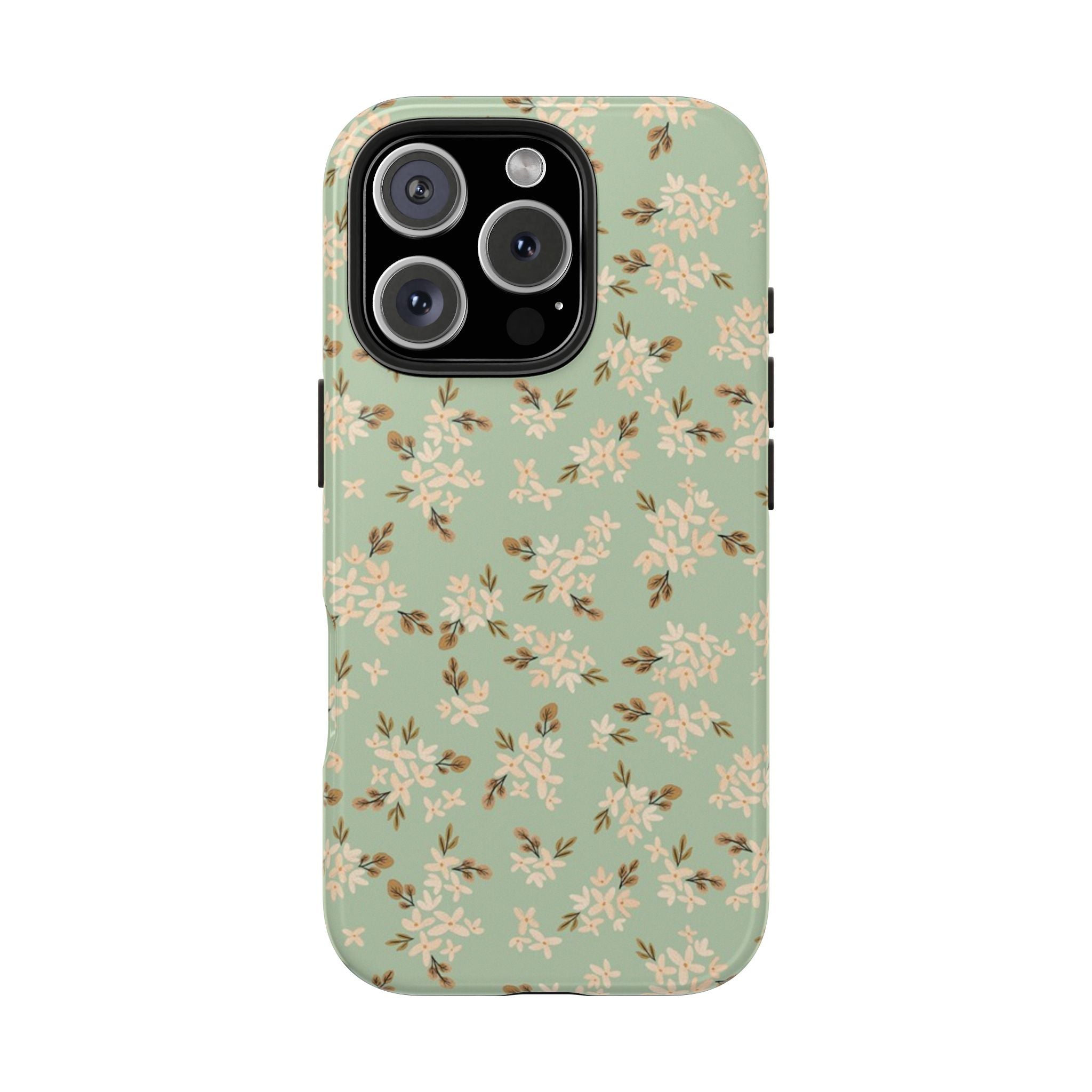 Floral Impact Resistant Tough iPhone Samsung Case Durable Protection with Elegant Green Design