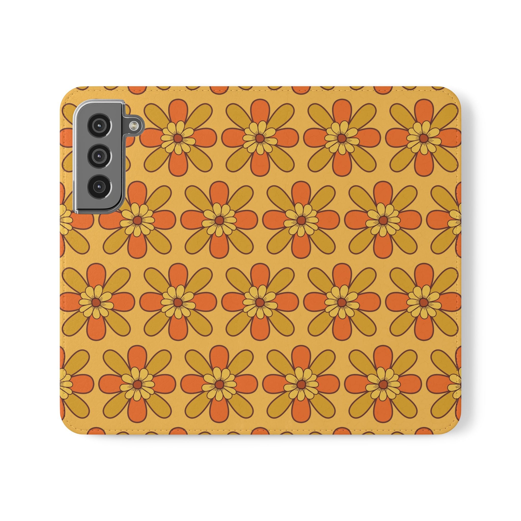 Flower Power Flip Case Stylish Phone Wallet with Floral Yellow & Orange Design