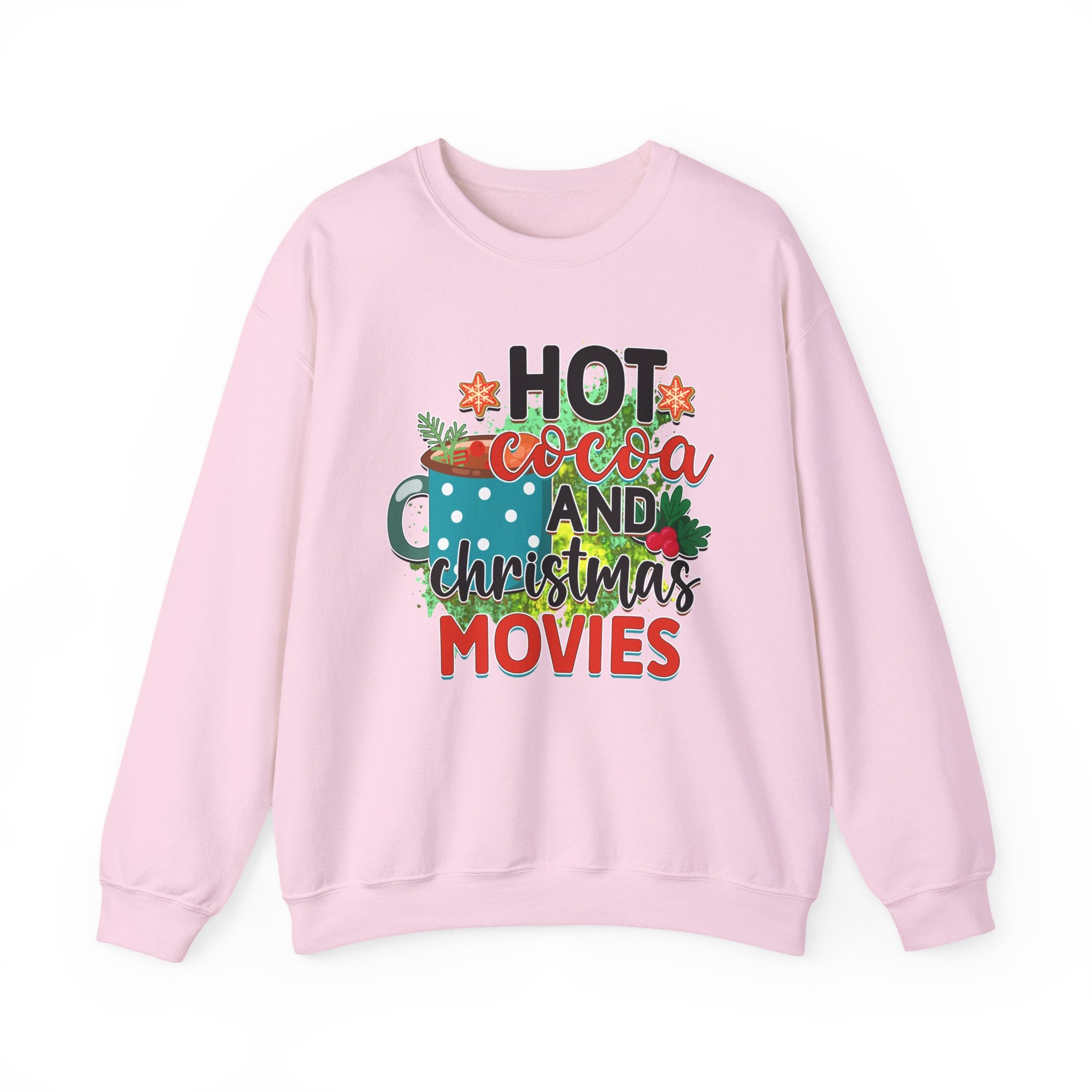 Cozy Holiday Crewneck Sweatshirt - Hot Cocoa and Christmas Movies, Winter Warmth, Gift for Friends & Family, Festive Apparel