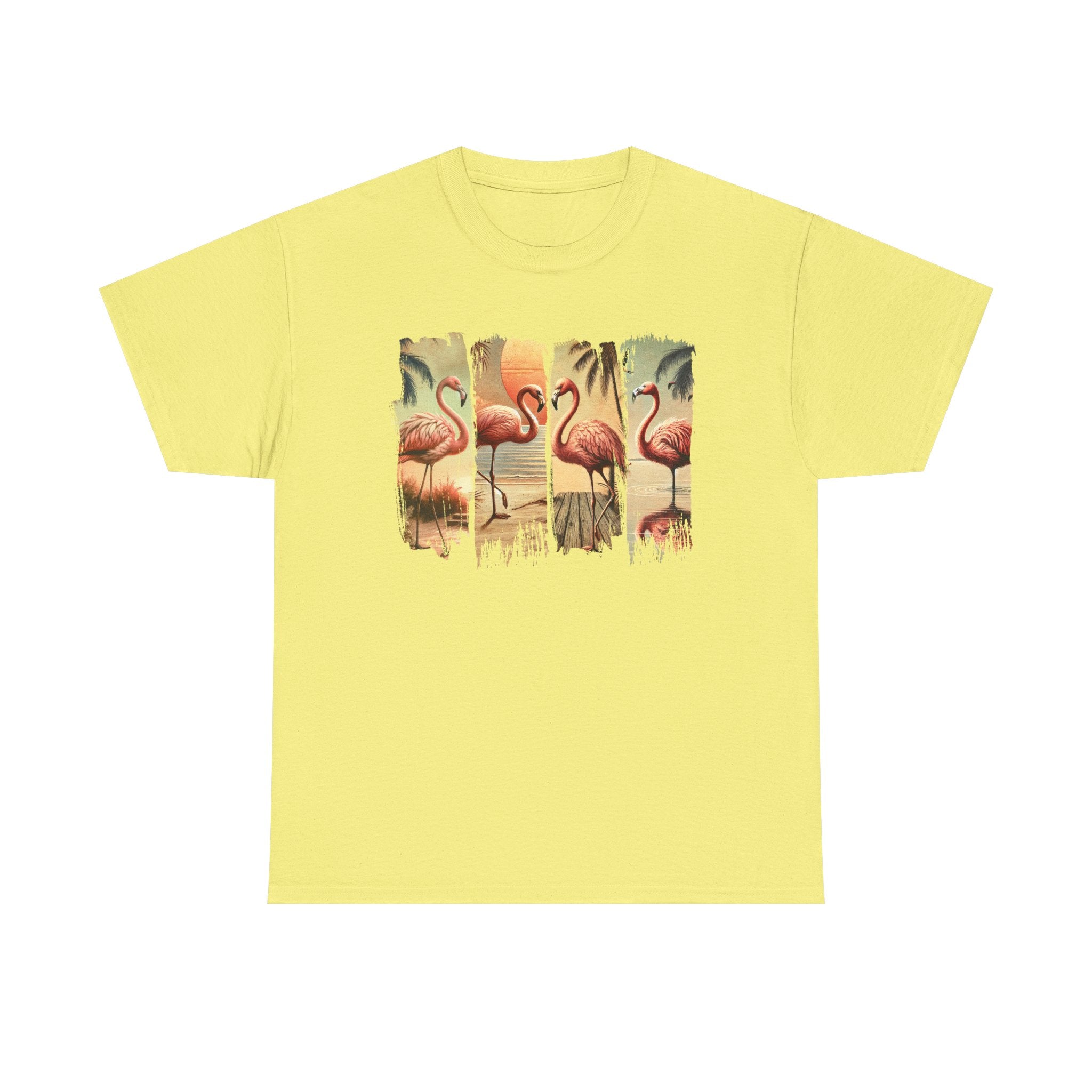 Vintage Look Flamingo Heavy Cotton Tee Summertime Beach Fun T-Shirt