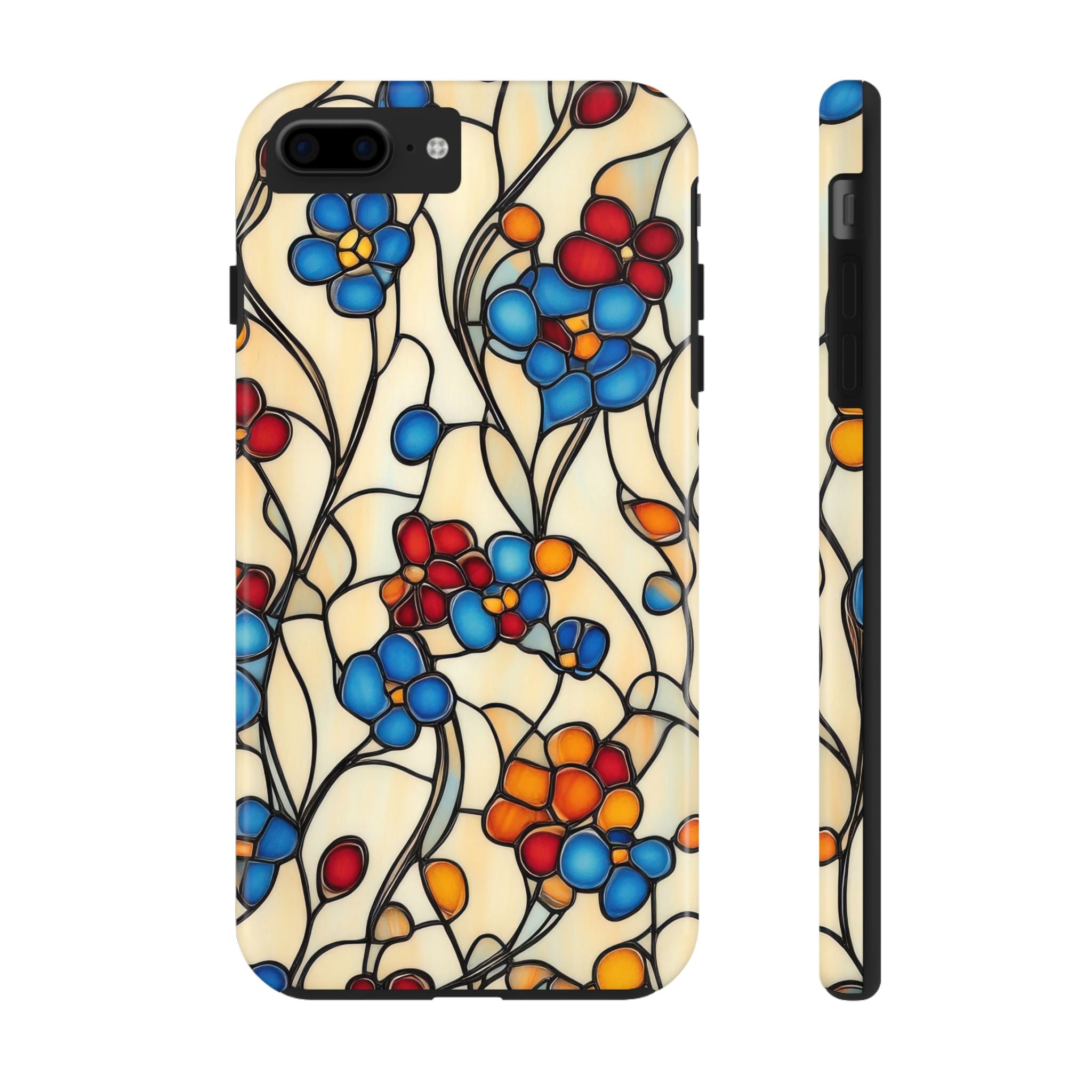 Vibrant Floral Blue & Red On Cream Tough iPhone Samsung Case Stylish & Durable Protection