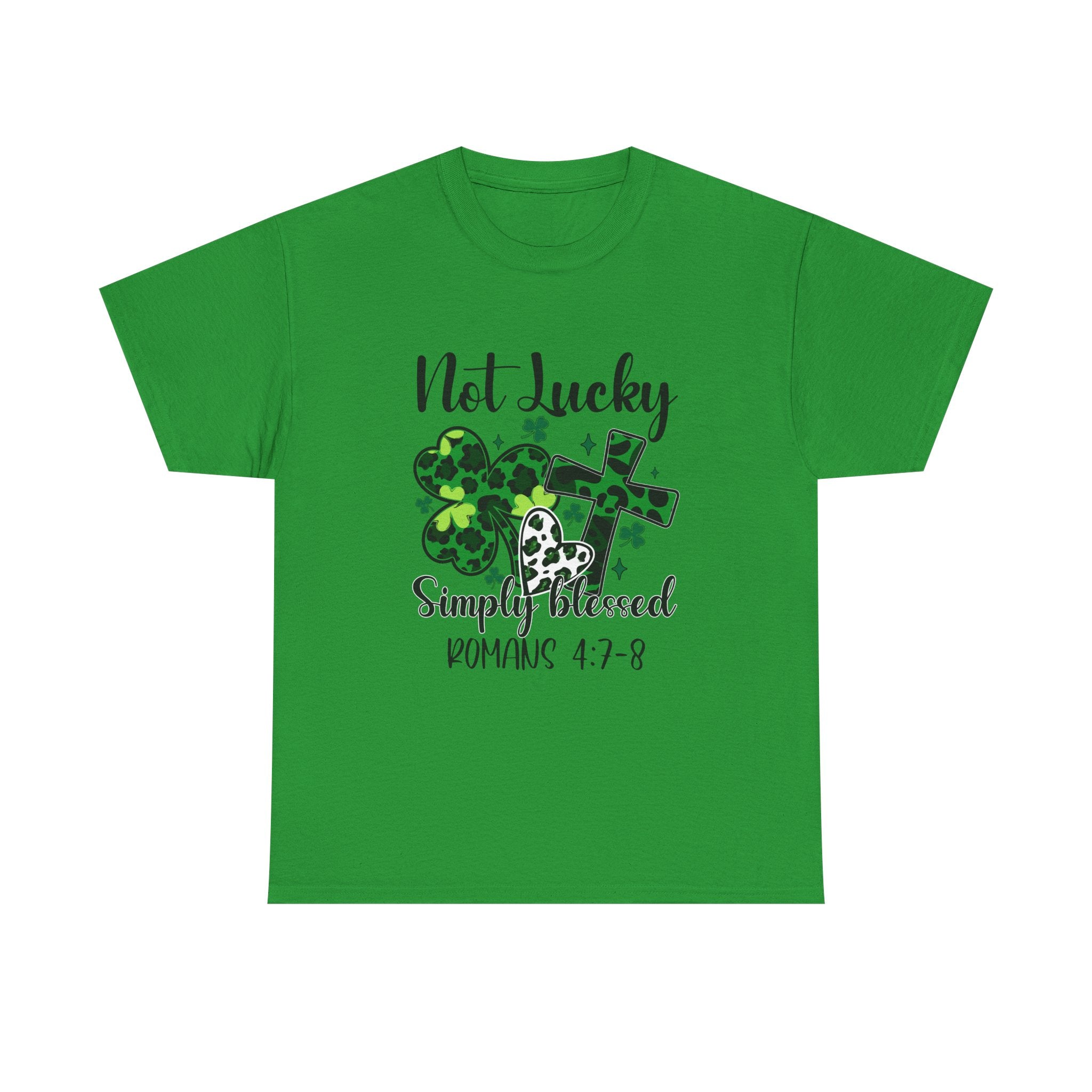 "Not Lucky, Simply Blessed" Shirt with Shamrock & Cross - Perfect for St. Patrick's Day and Faith-Based