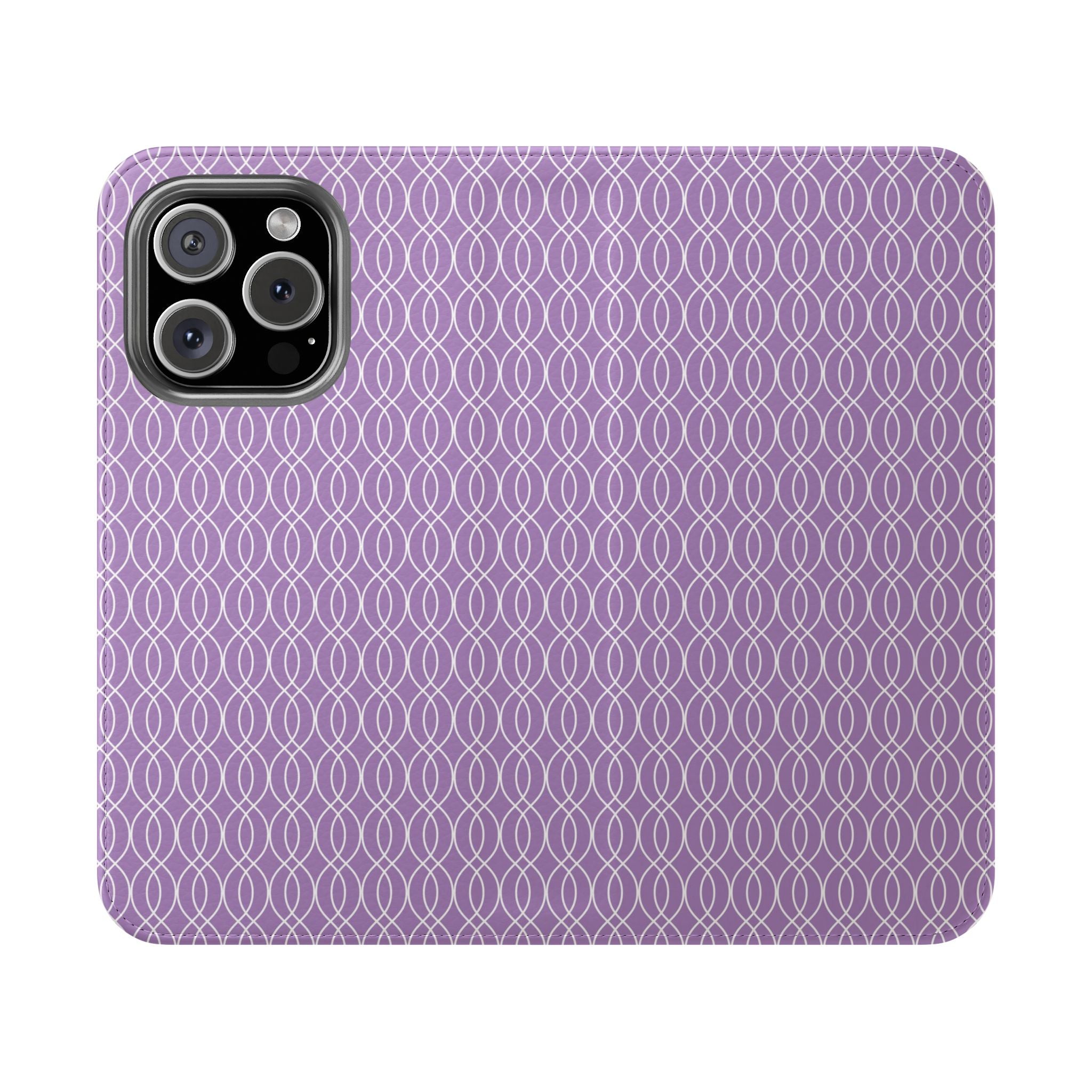 Stylish Flip iPhone Samsung Case, Purple Patterned Wallet Case, Slim Phone Cover for Gift, Trendy Purple & White Accessory