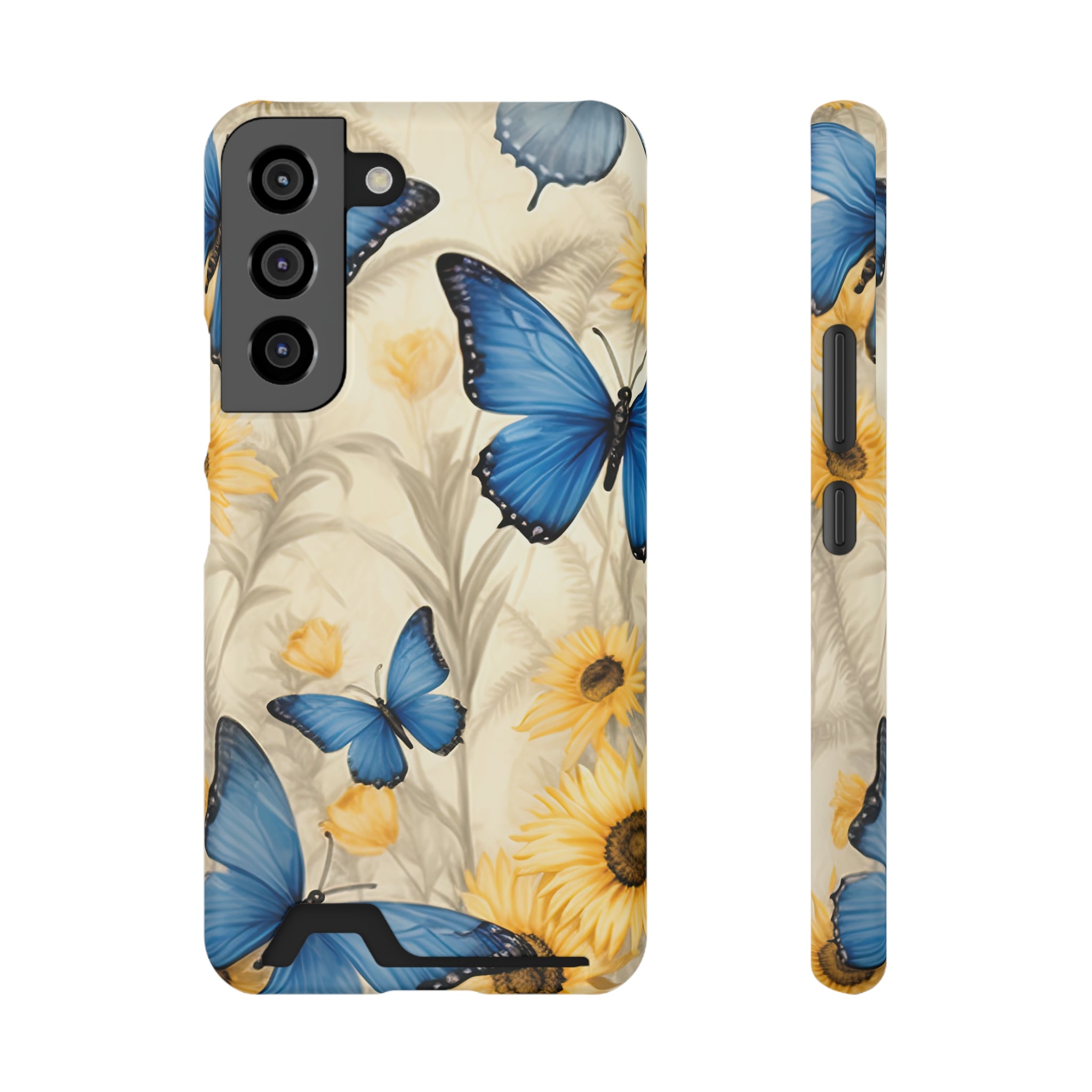 Floral Butterfly Phone Case with Card Holder - Stylish and Functional