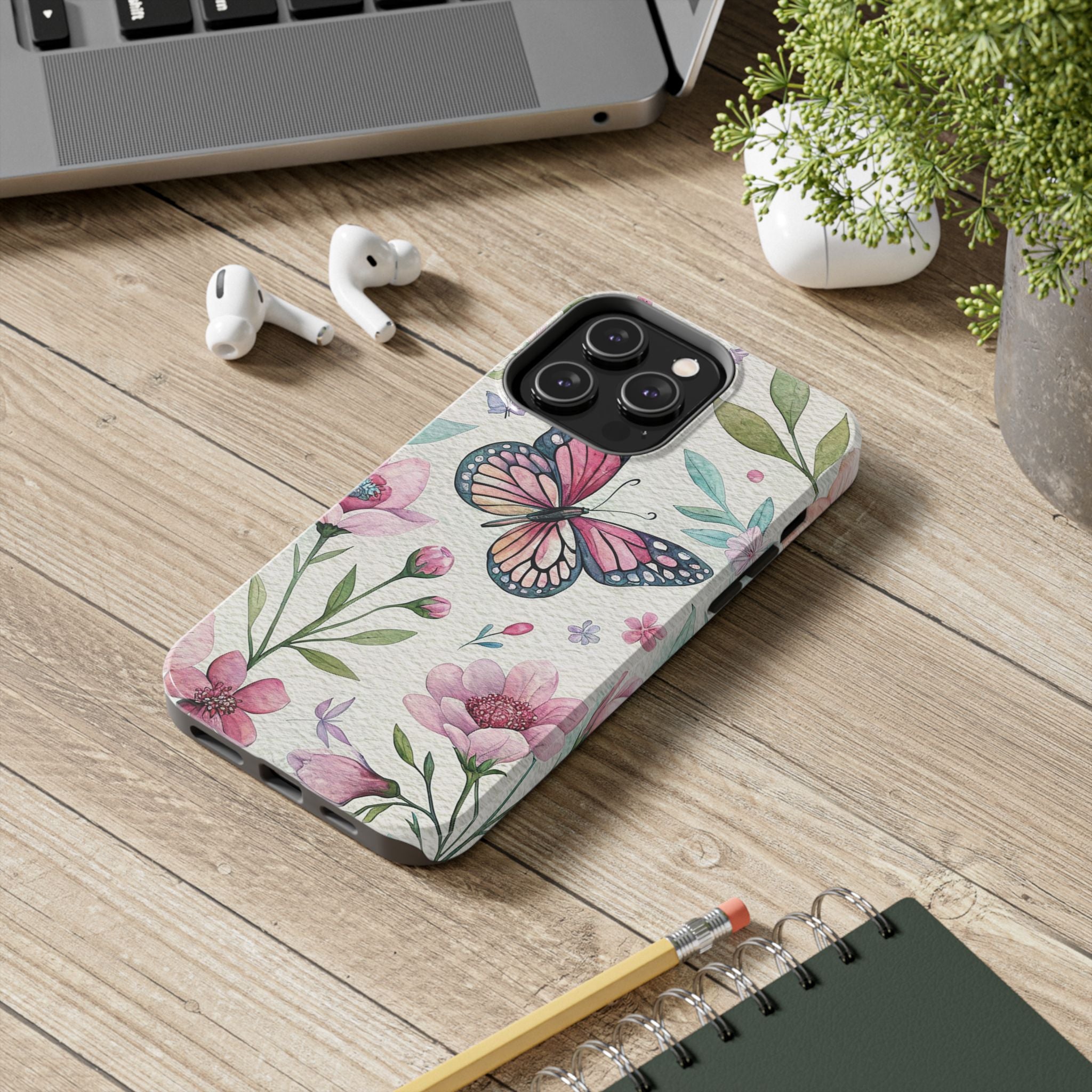 Pink Butterfly Floral Impact Resistant Phone Case Tough & Stylish Protection iPhone Samsung Cover