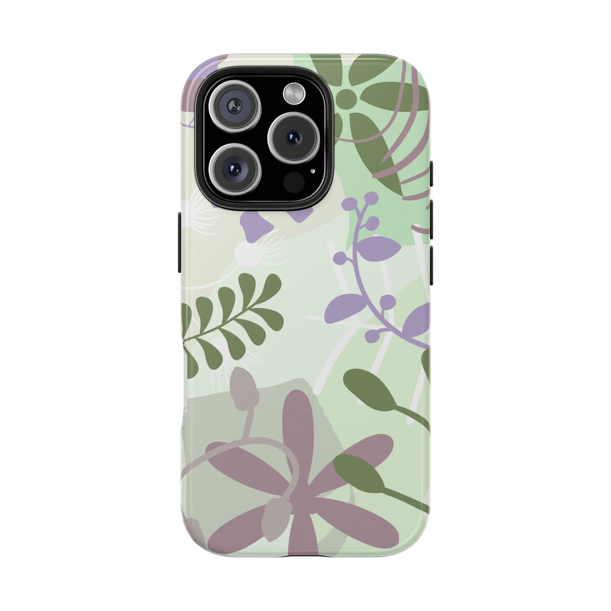 Tough Green & Purple Floral iPhone Samsung Case Durable Protection with Botanical Design