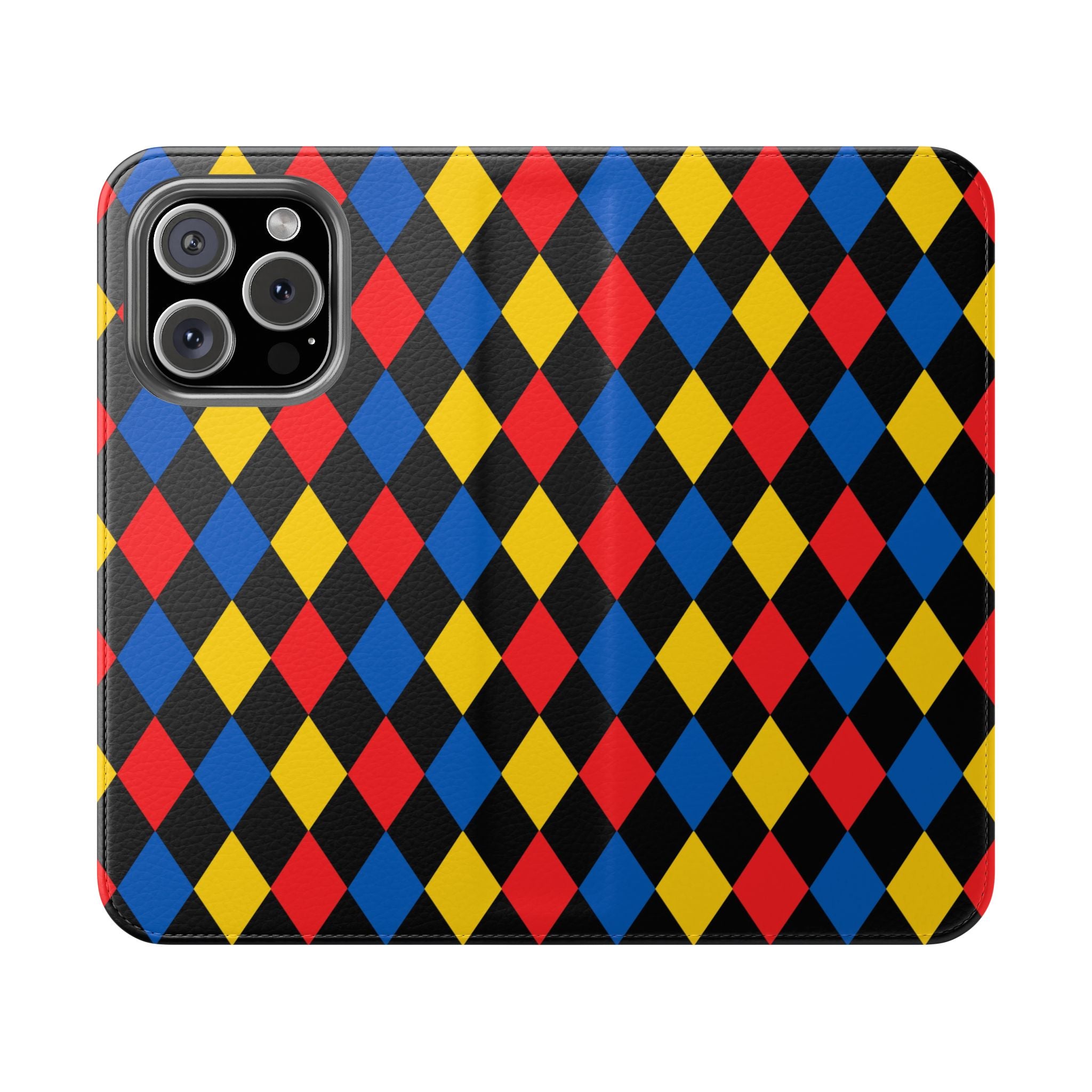 Harlequin Pattern Flip Case for iPhone Samsung Stylish Protection, Wallet Holder, Colorful Accessory, Gift for Tech Lovers, Trendy Design