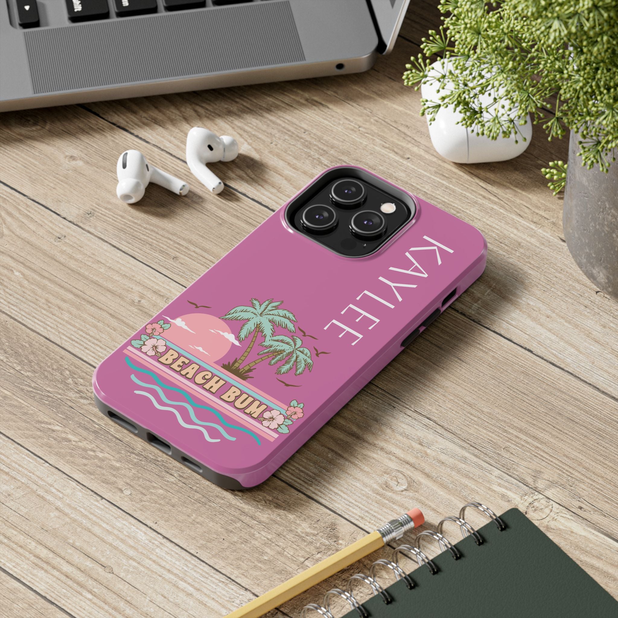 Personalized Beach Bum Tough Impact Resistant Phone Case Custom Name Summer Tropical Design iPhone Samsung
