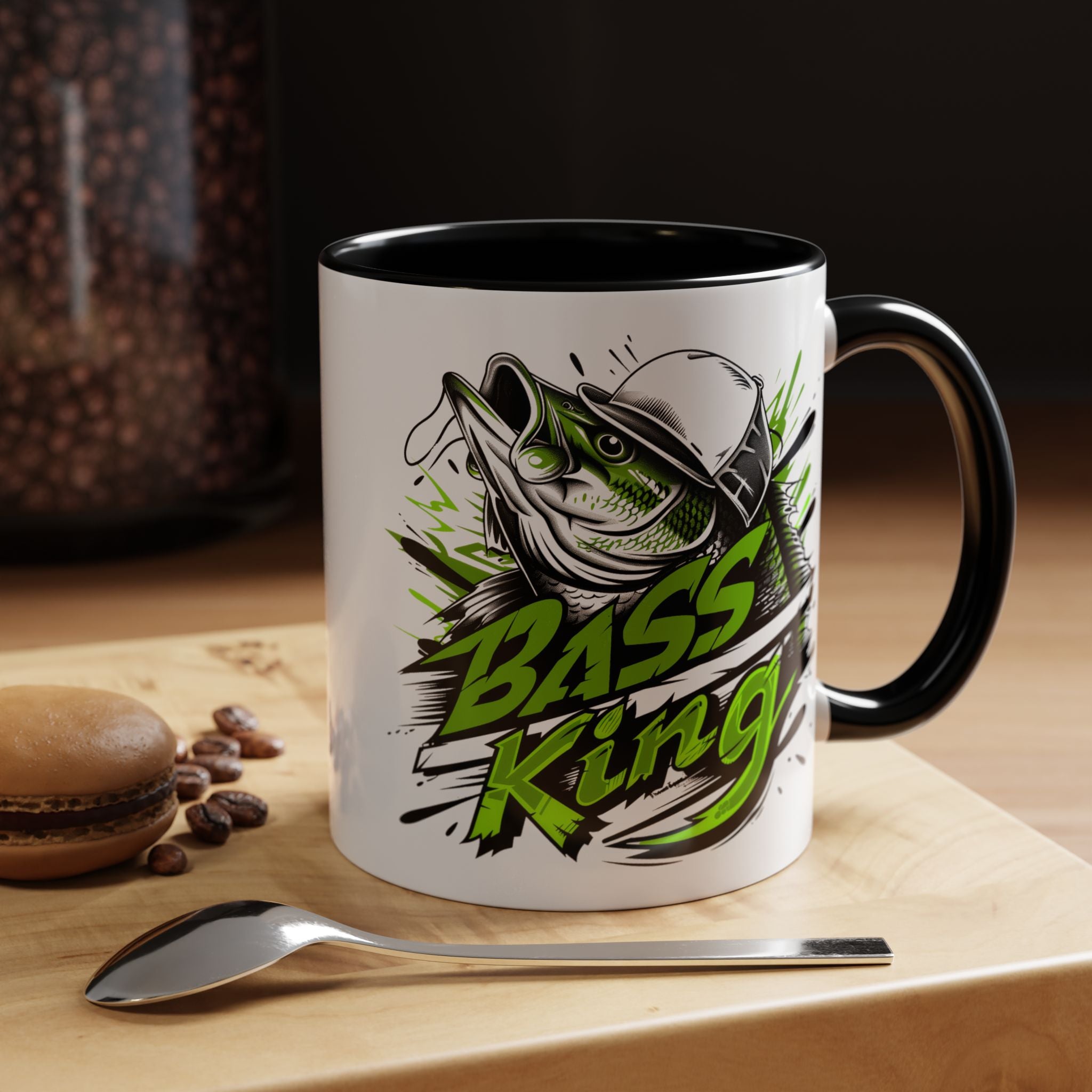 Bass King Fishing Lovers Accent Coffee Mug with Black Handle & Interior