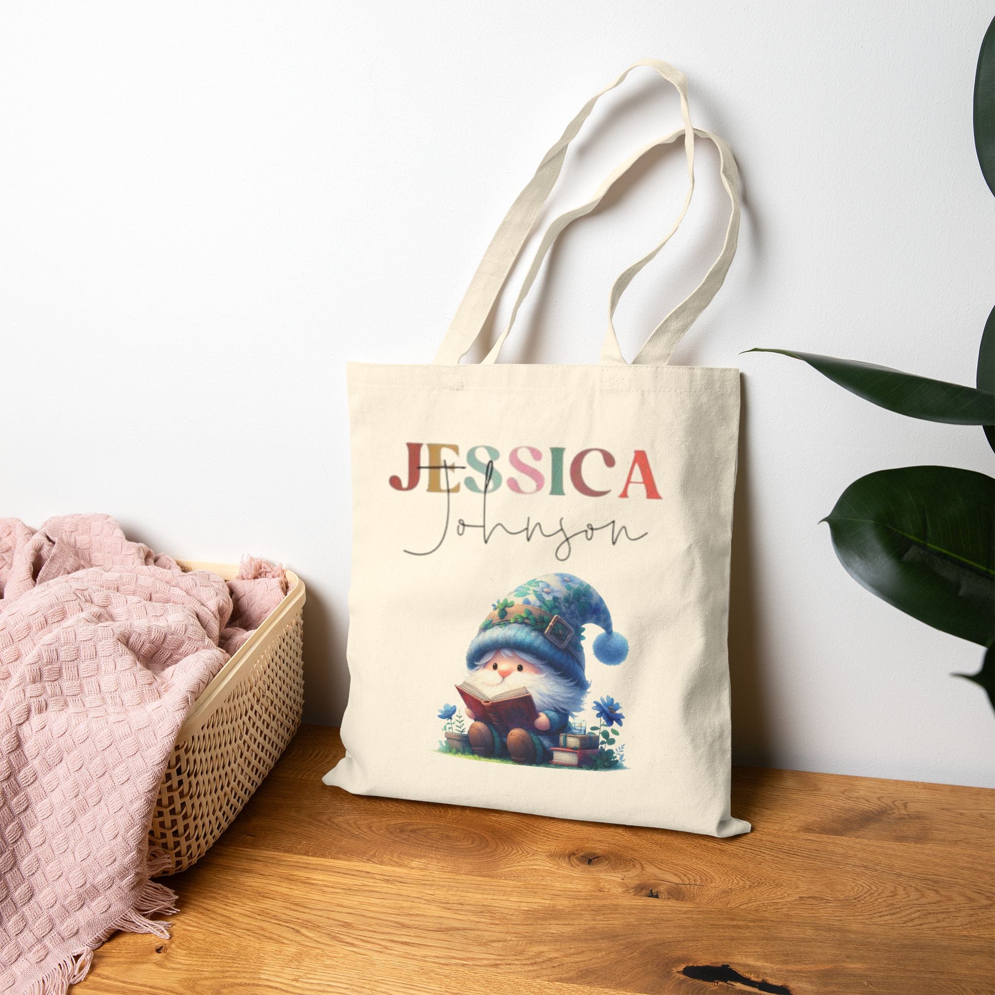 Personalized Gnome Tote Bag, Christmas Gift, Reusable Shopping Bag, Custom Name Tote, Eco-Friendly Gift for Winter
