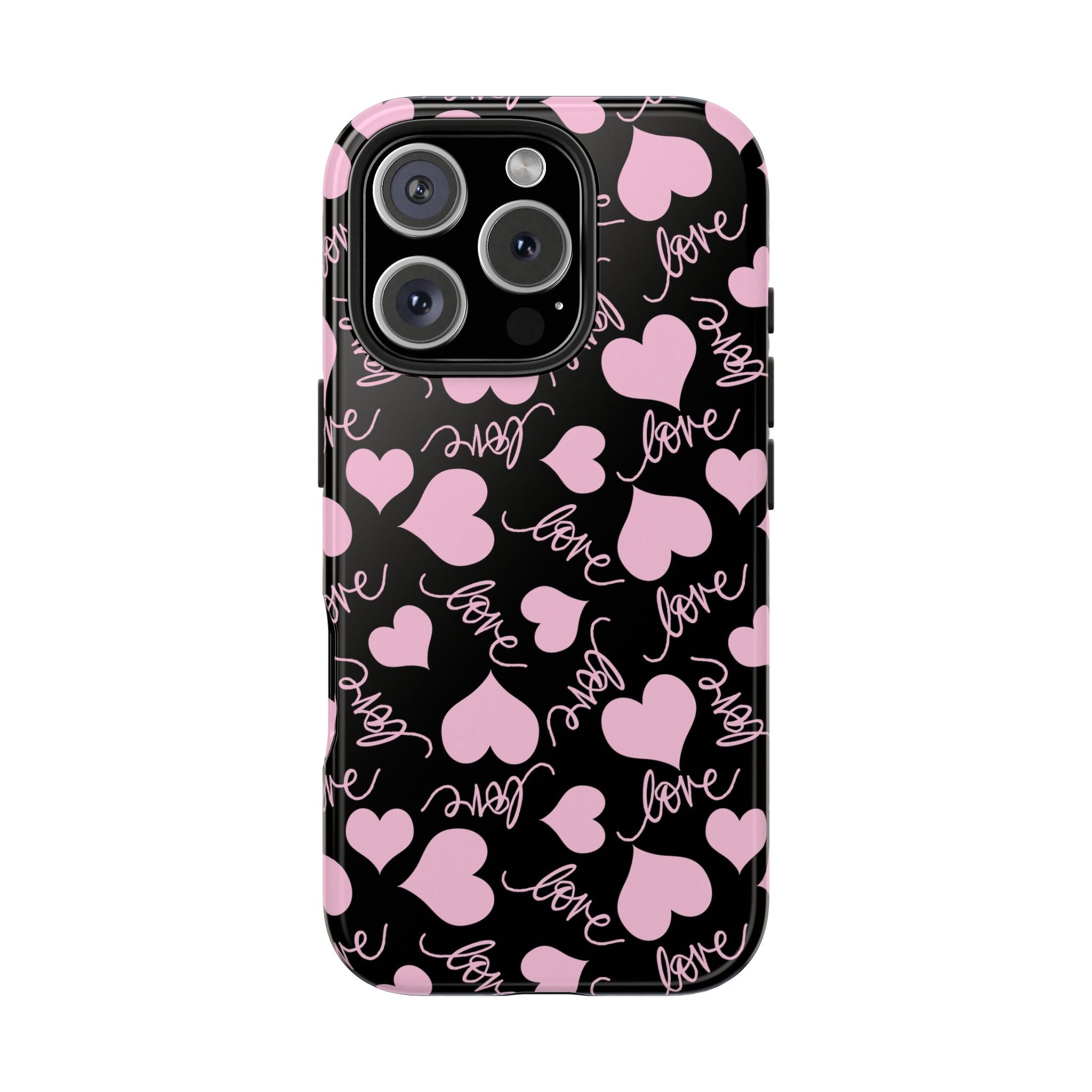 Black With Pink Hearts Love Tough Mobile Phone Case