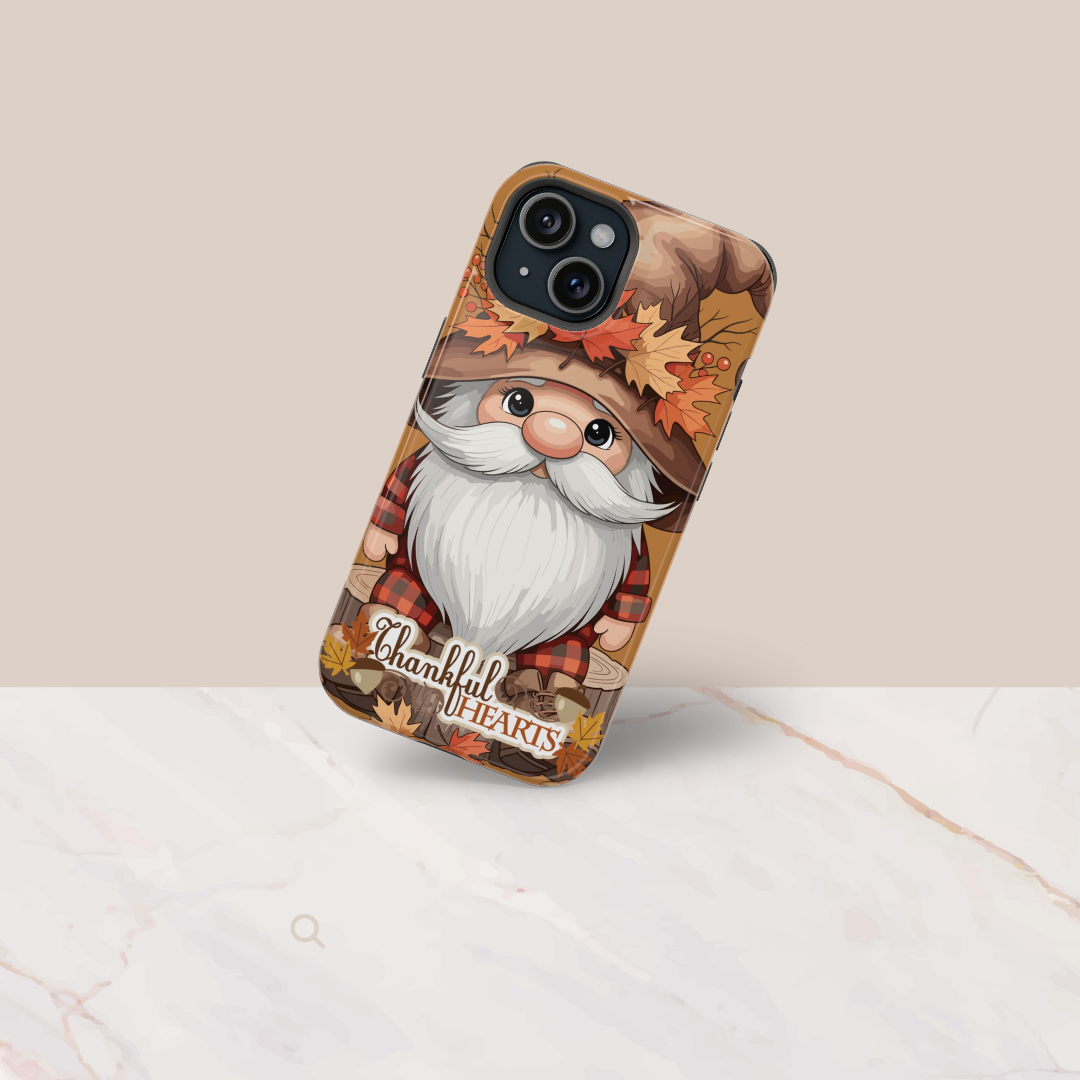 Thankful Hearts Impact-Resistant Phone Case, Fall Decor, Autumn Gift, Cute Gnome Case, Thanksgiving Accessory, Seasonal Phone Cover
