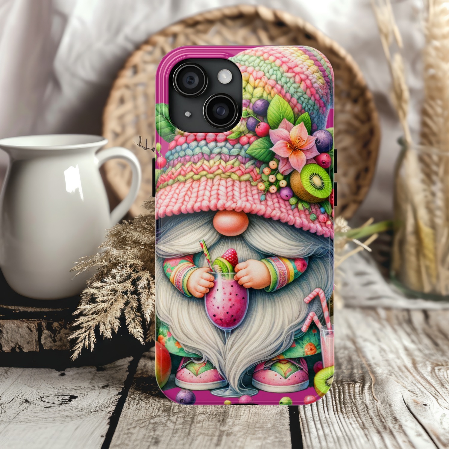 Whimsical Gnome Phone Case, Cute Phone Cover, Spring Accessory, Gift for Her, Floral Design, iPhone Samsung Unique Smartphone Case