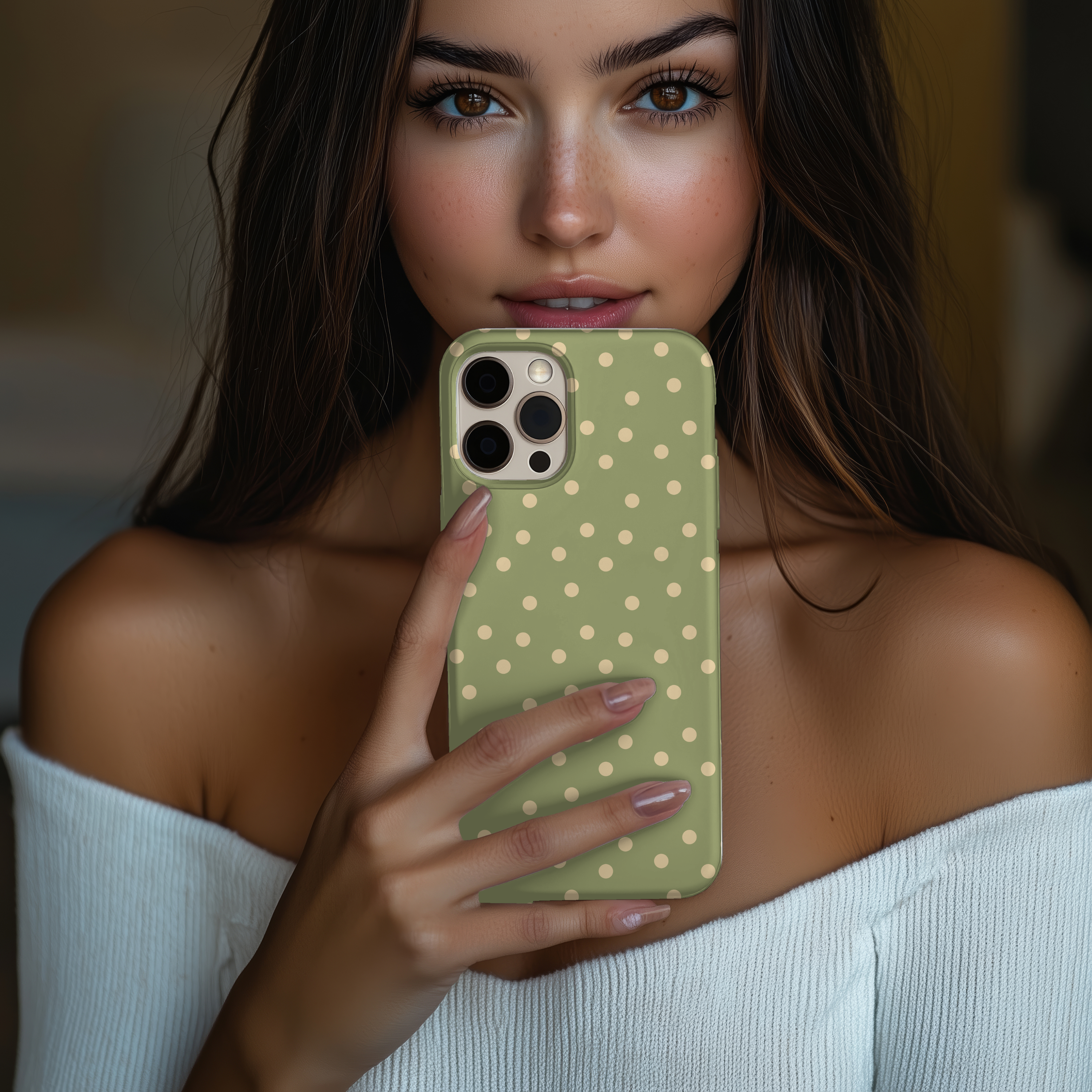 Polka Dot Slim Case for iPhone Samsung Stylish Green Phone Cover