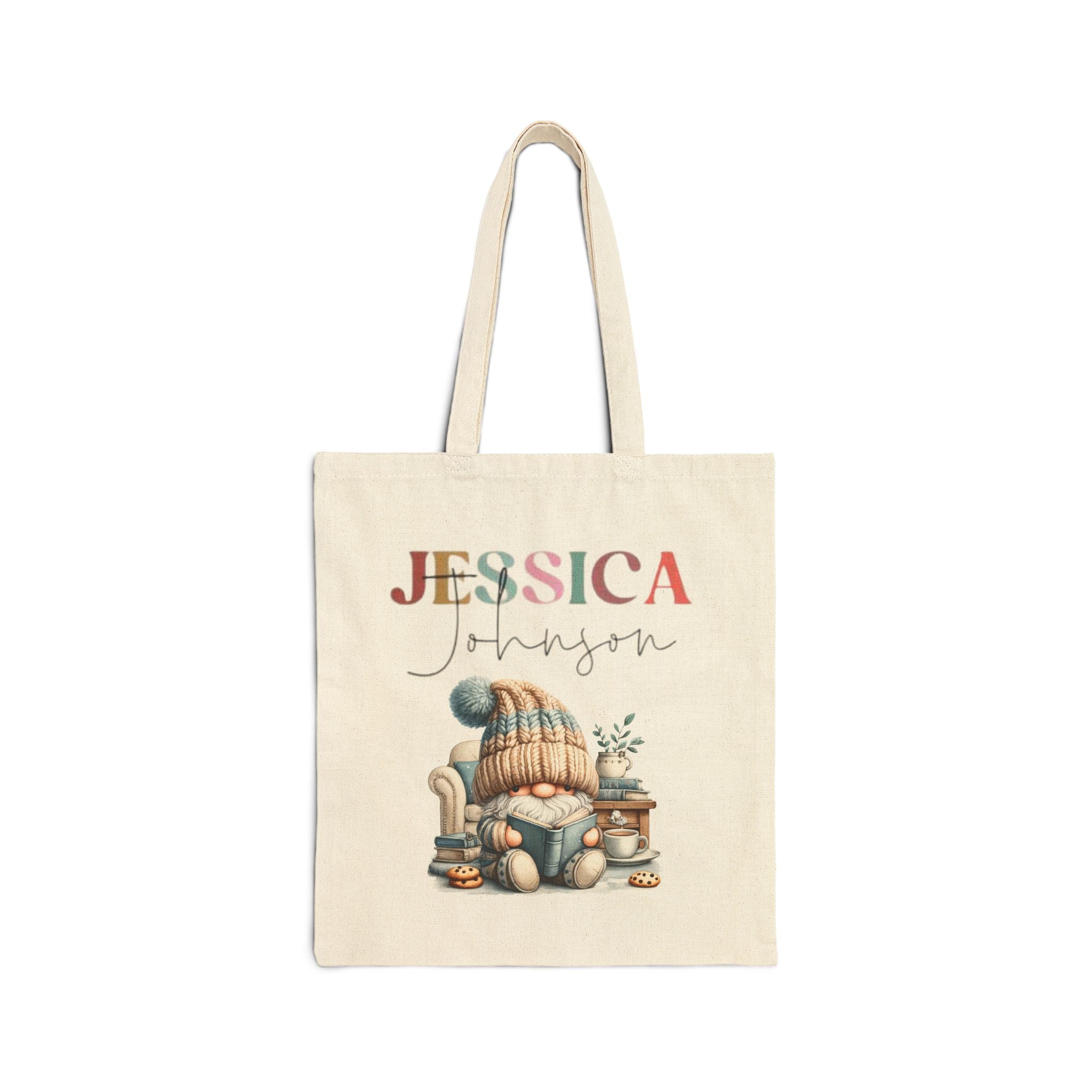 Personalized Gnome Tote Bag, Christmas Gift, Reusable Shopping Bag, Custom Name Tote, Eco-Friendly Gift for Winter