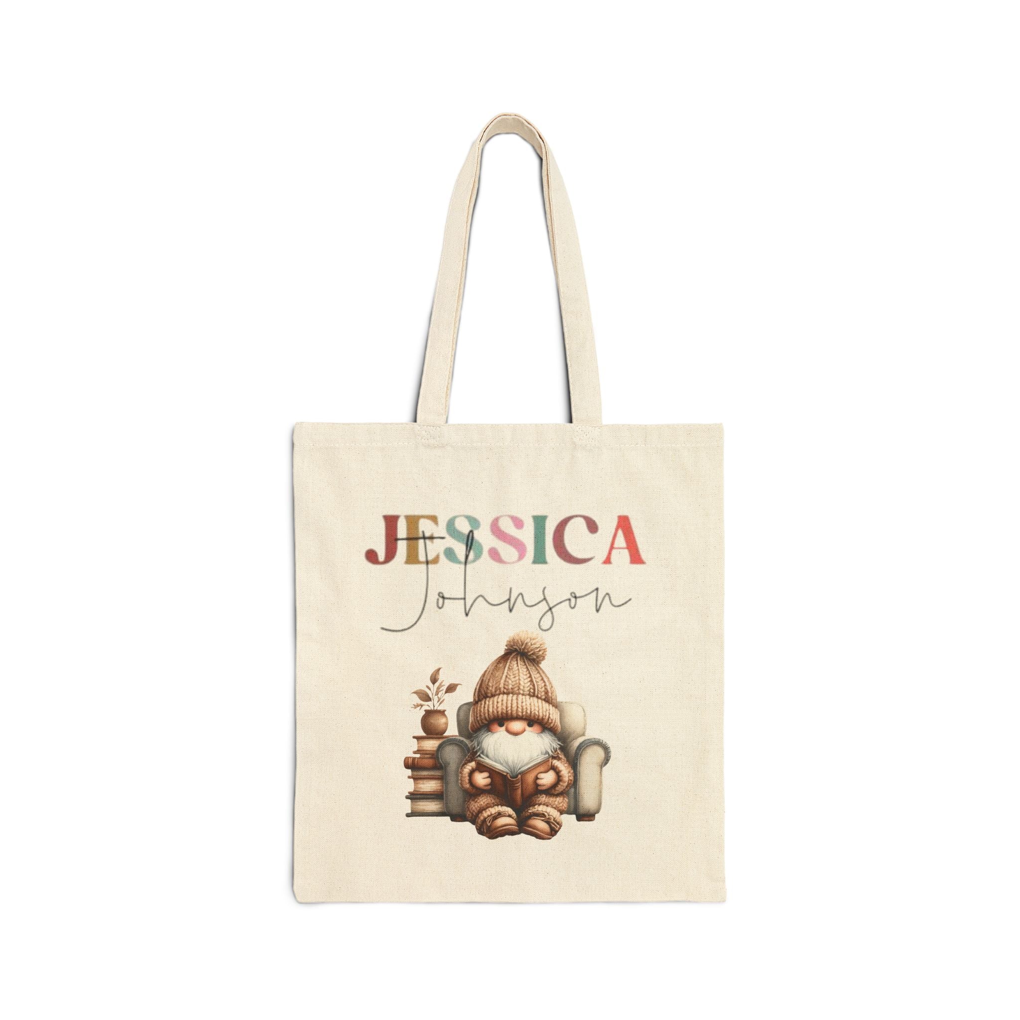 Personalized Gnome Tote Bag, Christmas Gift, Reusable Shopping Bag, Custom Name Tote, Eco-Friendly Gift for Winter