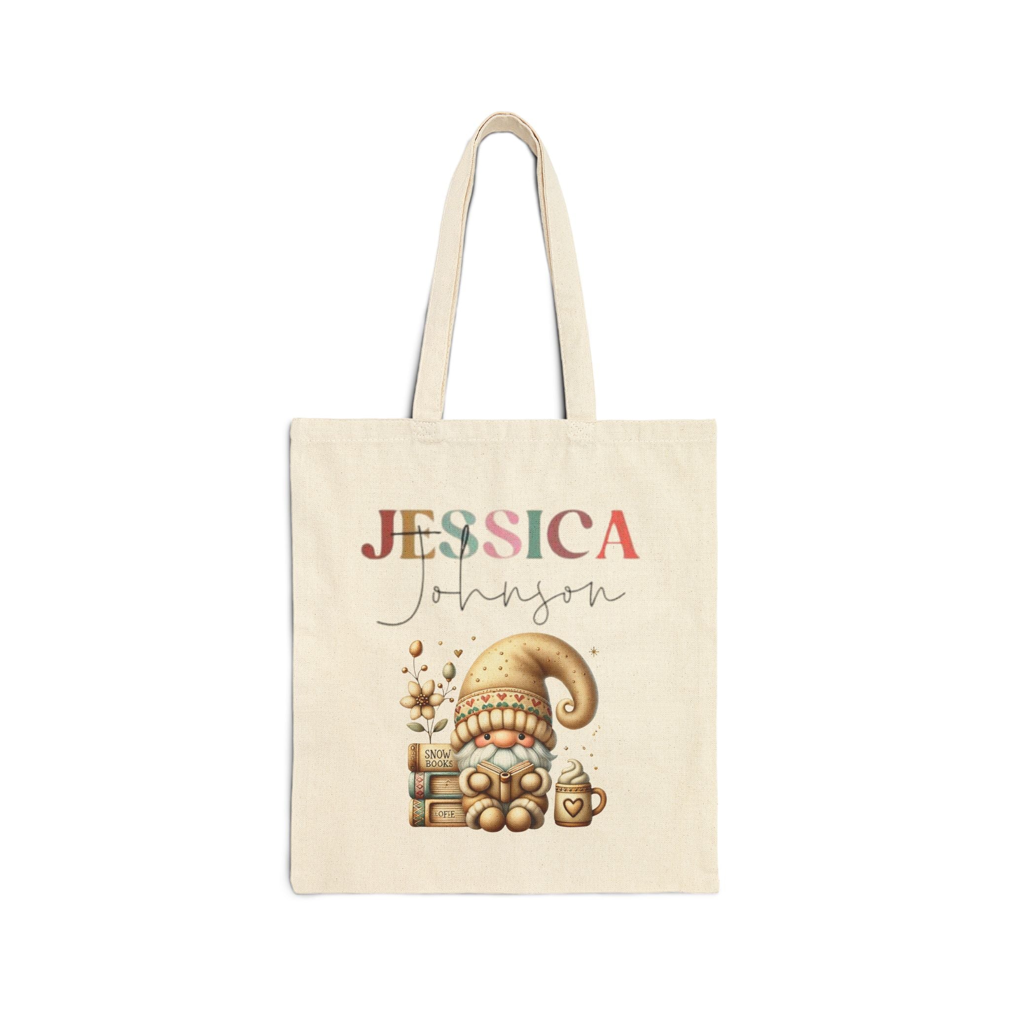 Personalized Gnome Tote Bag, Christmas Gift, Reusable Shopping Bag, Custom Name Tote, Eco-Friendly Gift for Winter