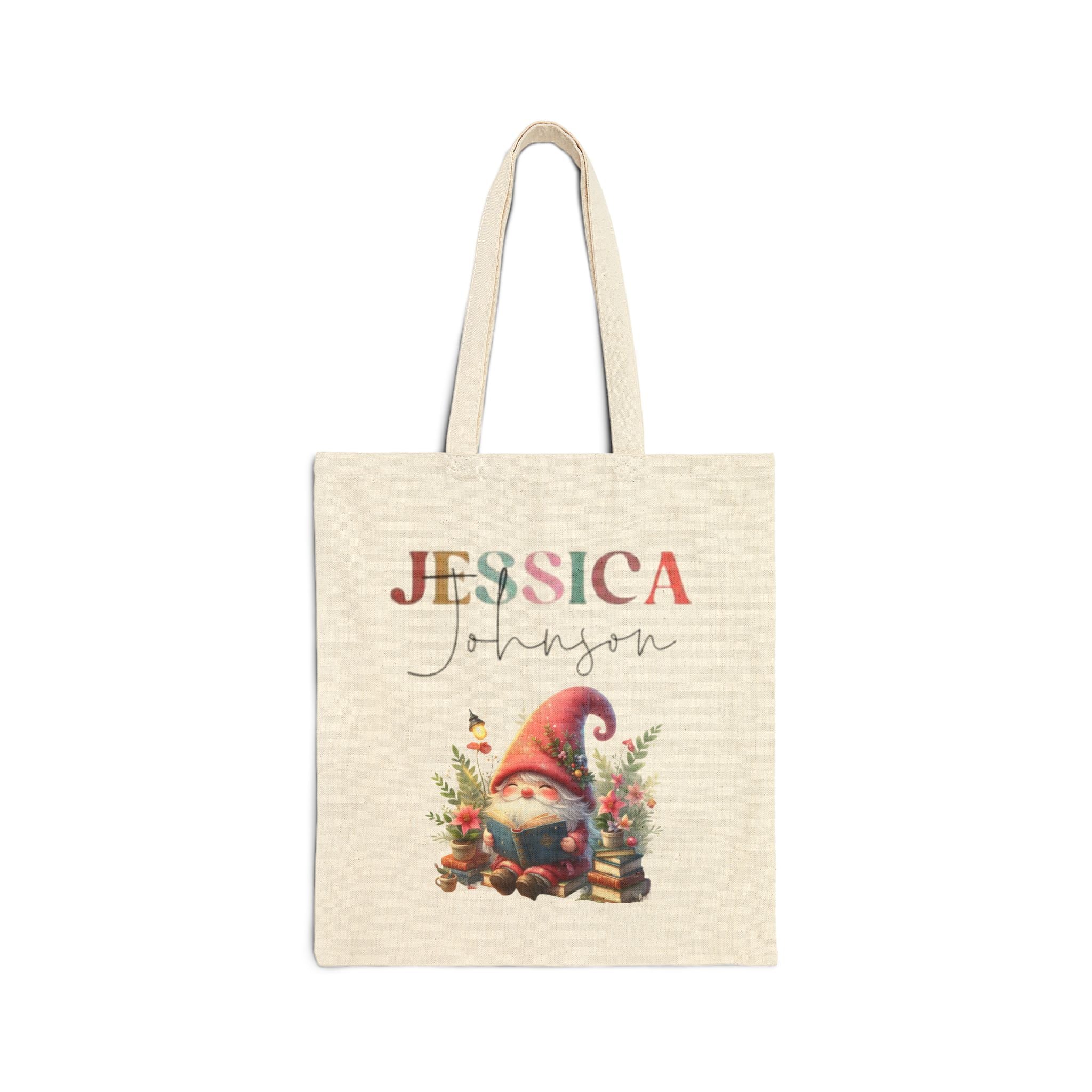 Personalized Gnome Tote Bag, Christmas Gift, Reusable Shopping Bag, Custom Name Tote, Eco-Friendly Gift for Winter