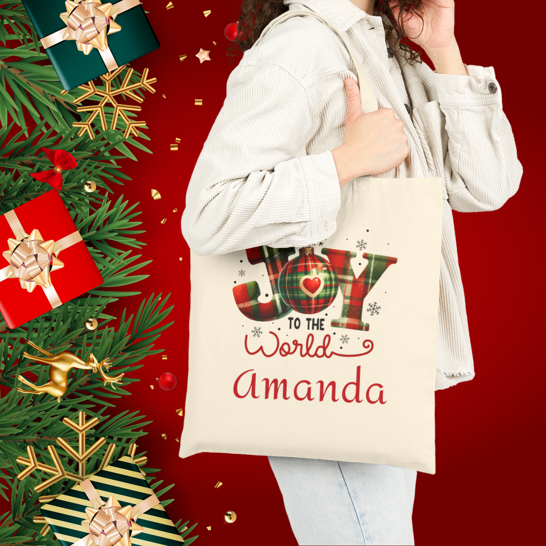 Personalized Joy to the World Holiday Tote Bag, Eco-Friendly Shopping Bag, Christmas Gift, Reusable Grocery Tote, Cute Daily Tote