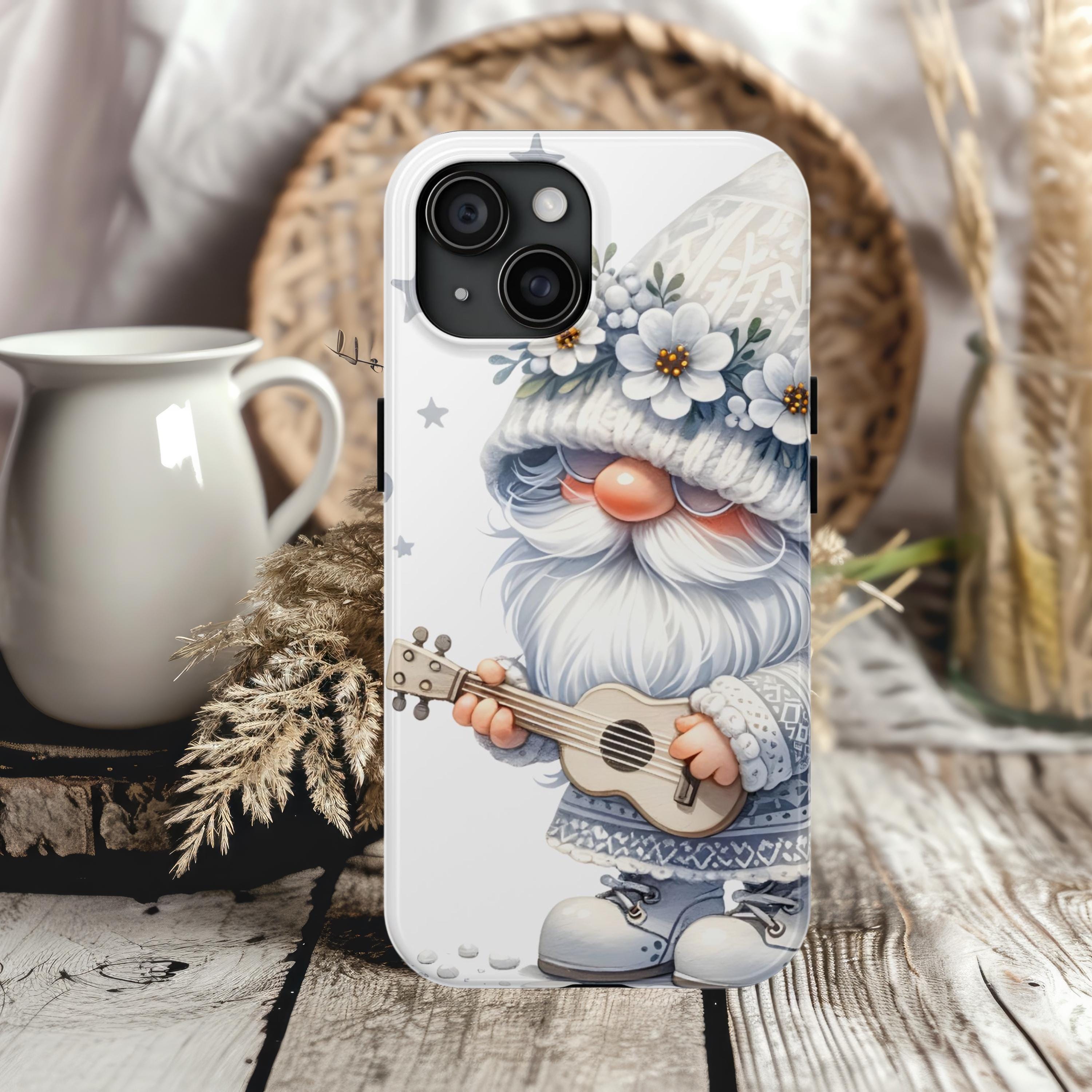 The White Gnome Phone Case, Tough Lexan Plastic With Rubber Liner, Festive Gift for Christmas, Winter Celebrations, Cute and Durable Case