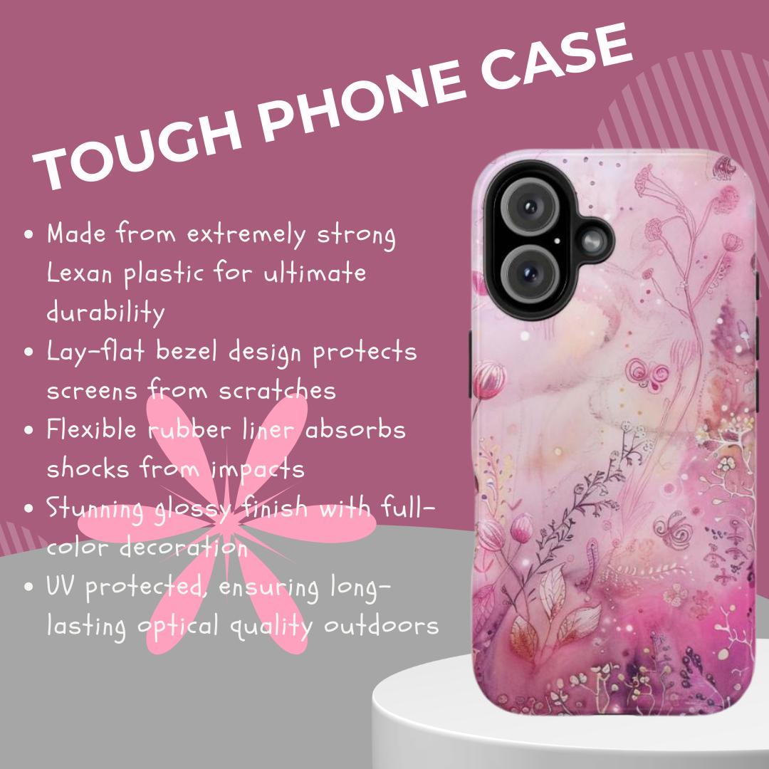 Fairy Pink Phone Case, Floral Glossy Design (Fits iPhone & Samsung)