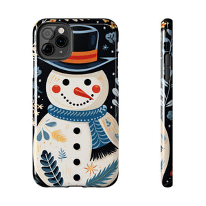 Festive Snowman Phone Case, Christmas Holiday Phone Cover For iPhone And Samsung, Impact Resistant Case, Inner Rubber Lining Cover