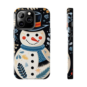 Festive Snowman Phone Case, Christmas Holiday Phone Cover For iPhone And Samsung, Impact Resistant Case, Inner Rubber Lining Cover