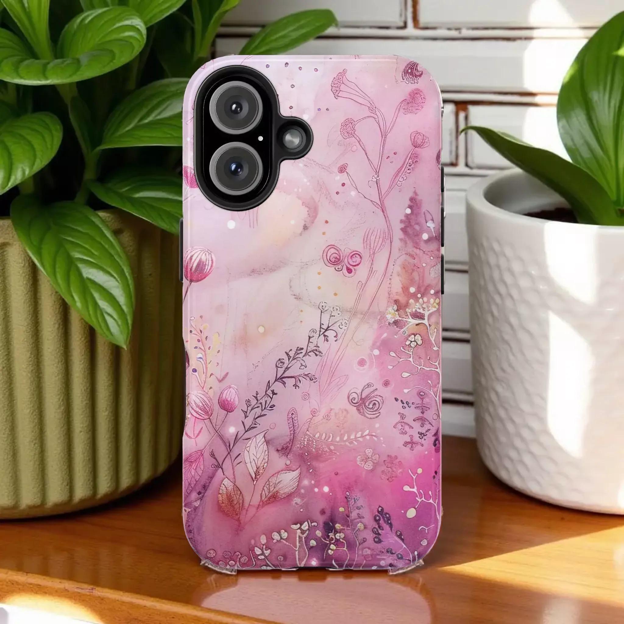 Fairy Pink Phone Case, Floral Glossy Design (Fits iPhone & Samsung)