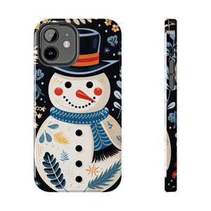 Festive Snowman Phone Case, Christmas Holiday Phone Cover For iPhone And Samsung, Impact Resistant Case, Inner Rubber Lining Cover