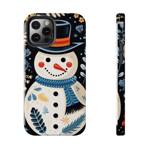 Festive Snowman Phone Case, Christmas Holiday Phone Cover For iPhone And Samsung, Impact Resistant Case, Inner Rubber Lining Cover