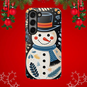 Festive Snowman Phone Case, Christmas Holiday Phone Cover For iPhone And Samsung, Impact Resistant Case, Inner Rubber Lining Cover