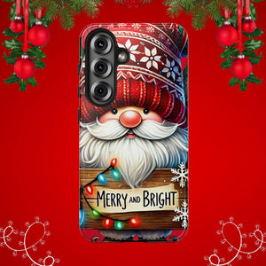 Christmas Gnome Phone Case For Samsung and iPhone, Holiday Phone Covers, Merry & Bright Christmas Design Case