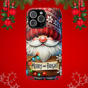 Christmas Gnome Phone Case For Samsung and iPhone, Holiday Phone Covers, Merry & Bright Christmas Design Case