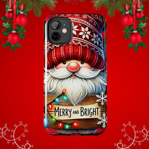 Christmas Gnome Phone Case For Samsung and iPhone, Holiday Phone Covers, Merry & Bright Christmas Design Case