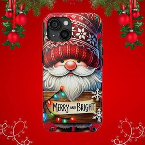Christmas Gnome Phone Case For Samsung and iPhone, Holiday Phone Covers, Merry & Bright Christmas Design Case