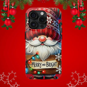 Christmas Gnome Phone Case For Samsung and iPhone, Holiday Phone Covers, Merry & Bright Christmas Design Case