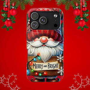 Christmas Gnome Phone Case For Samsung and iPhone, Holiday Phone Covers, Merry & Bright Christmas Design Case