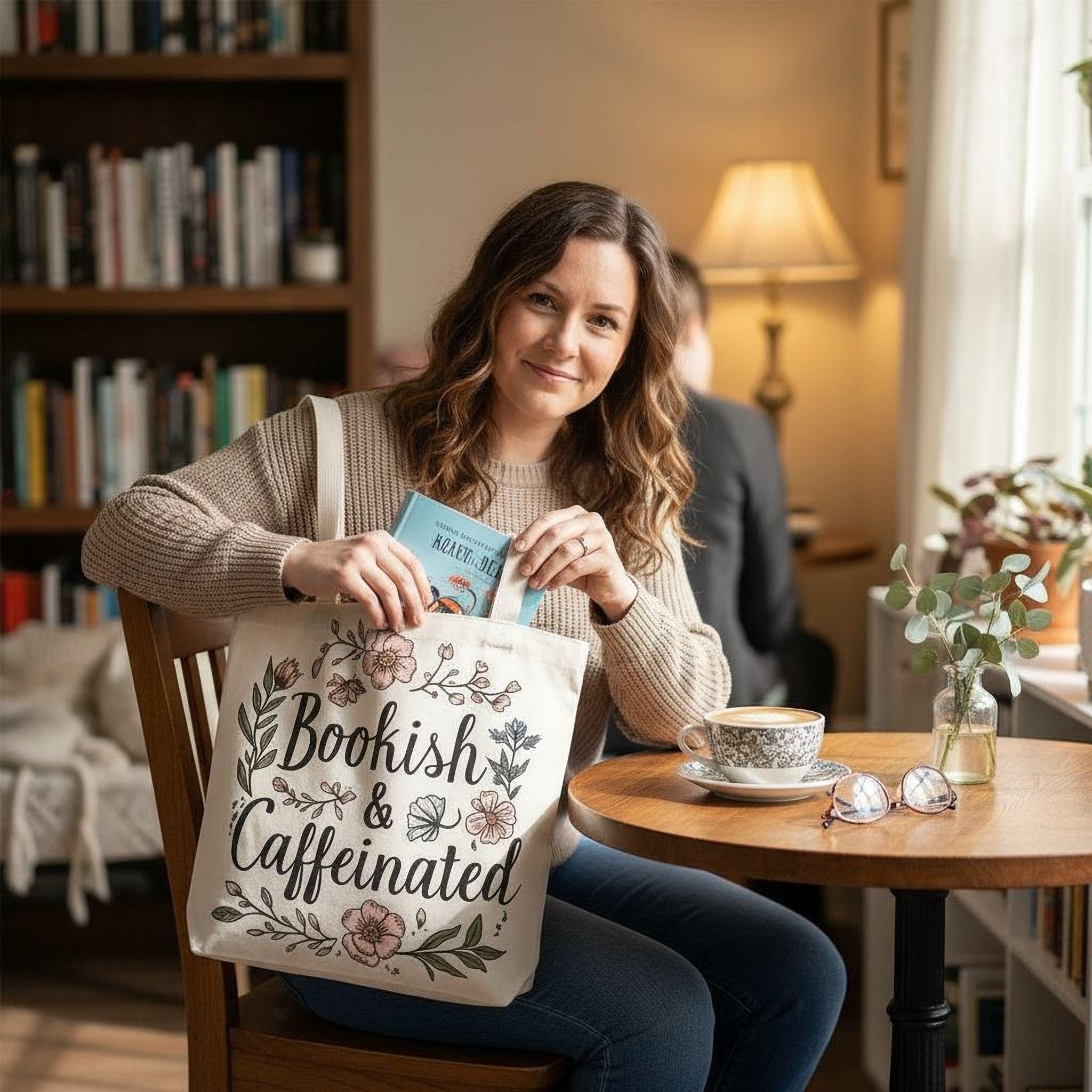 Bookish & Caffeinated Accent Coffee Mug and Tote Bag Gift Set — Floral Reading Lover Gift
