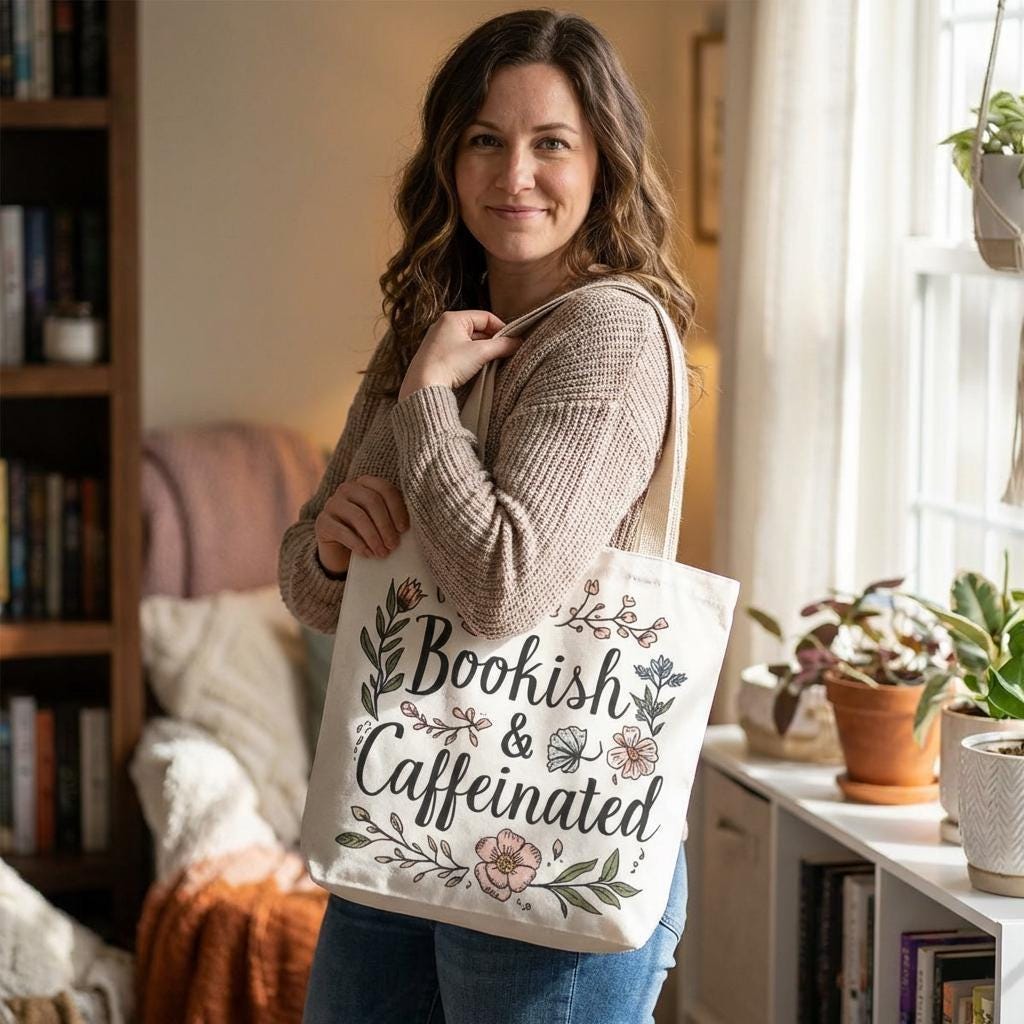 Bookish & Caffeinated Accent Coffee Mug and Tote Bag Gift Set — Floral Reading Lover Gift