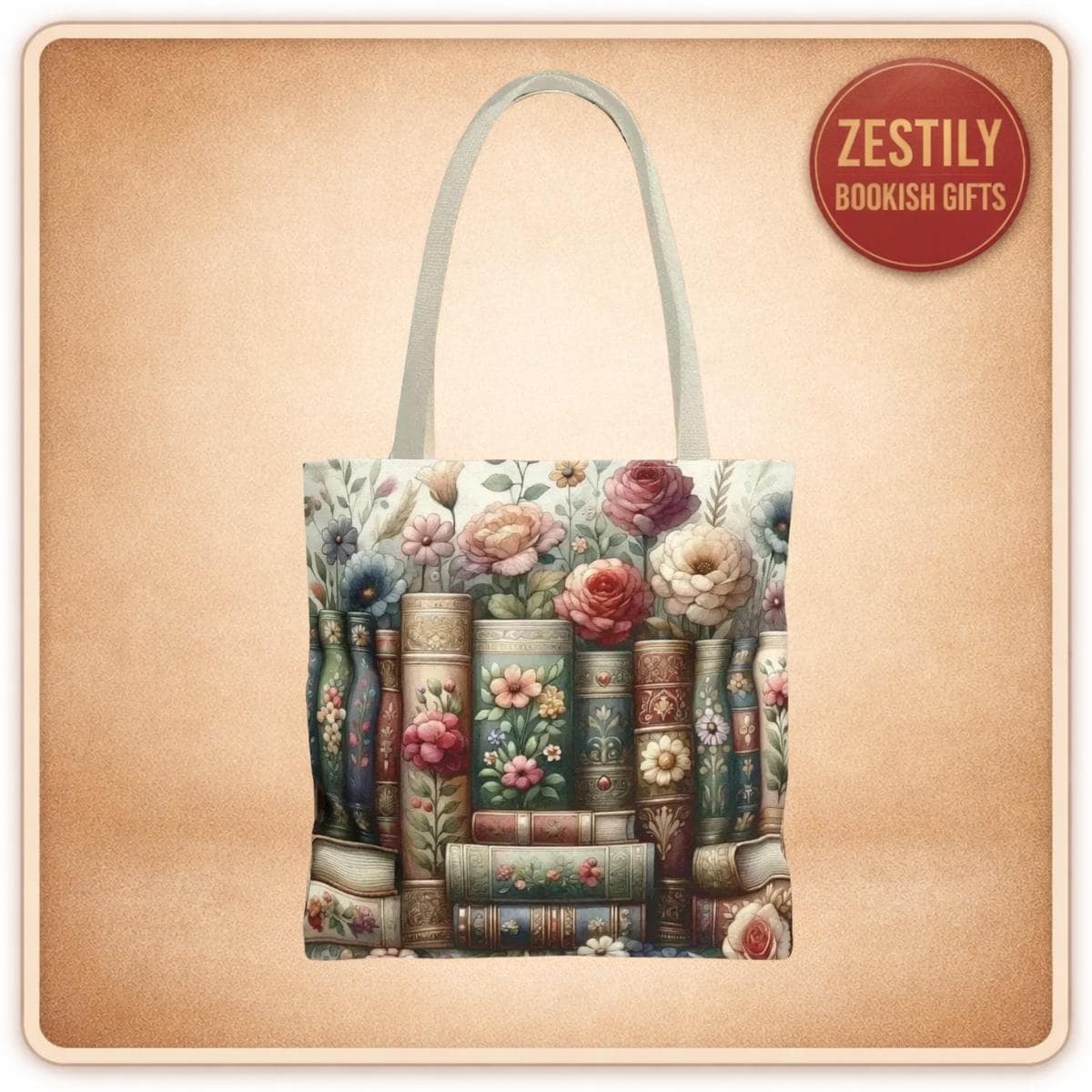 Book Lover Tote Bag | All-Over Books and Flowers Print | Bookish Gift for Her | Library Bag | Teacher Gift | Book Club Bag | Reader Gift