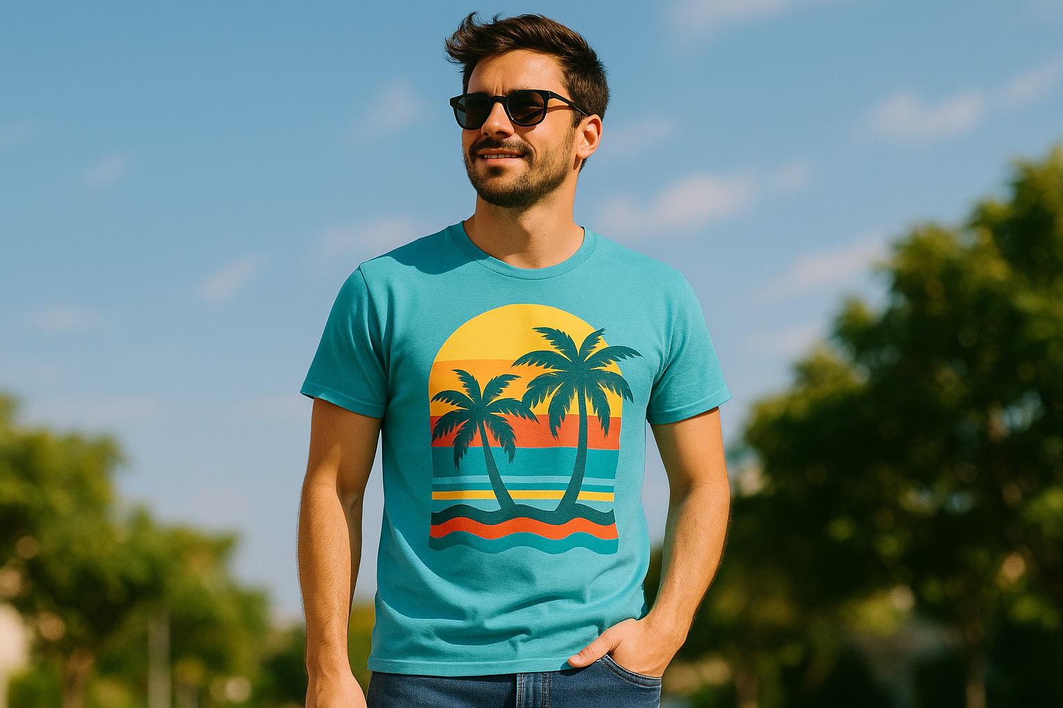 man in graphic t-shirt during summer